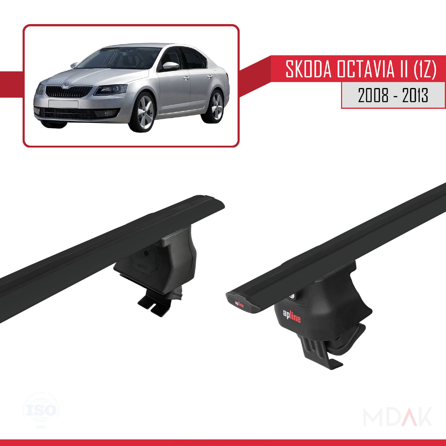 Skoda Octavia 2 (1Z) Post-Facelift 2008-2013 Arası ile Uyumlu ACE-4 Ara Atkı Tavan Barı Siyah 2 Adet - Görsel 4
