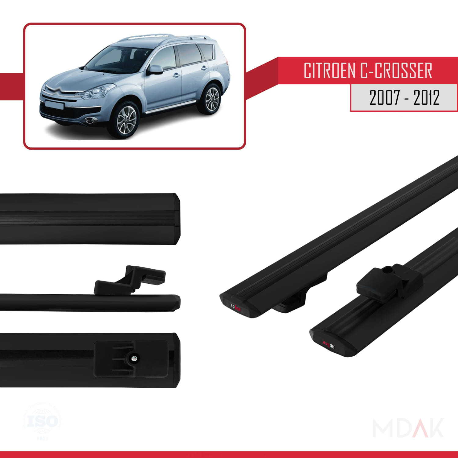 Citroen C-Crosser 2007-2012 Arası ile Uyumlu BASIC Model Ara Atkı Tavan Barı Siyah 2 Adet - Görsel 3