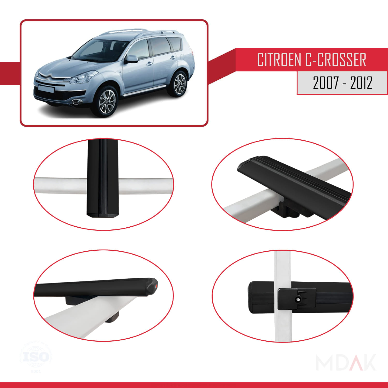Citroen C-Crosser 2007-2012 Arası ile Uyumlu BASIC Model Ara Atkı Tavan Barı Siyah 2 Adet - Görsel 4