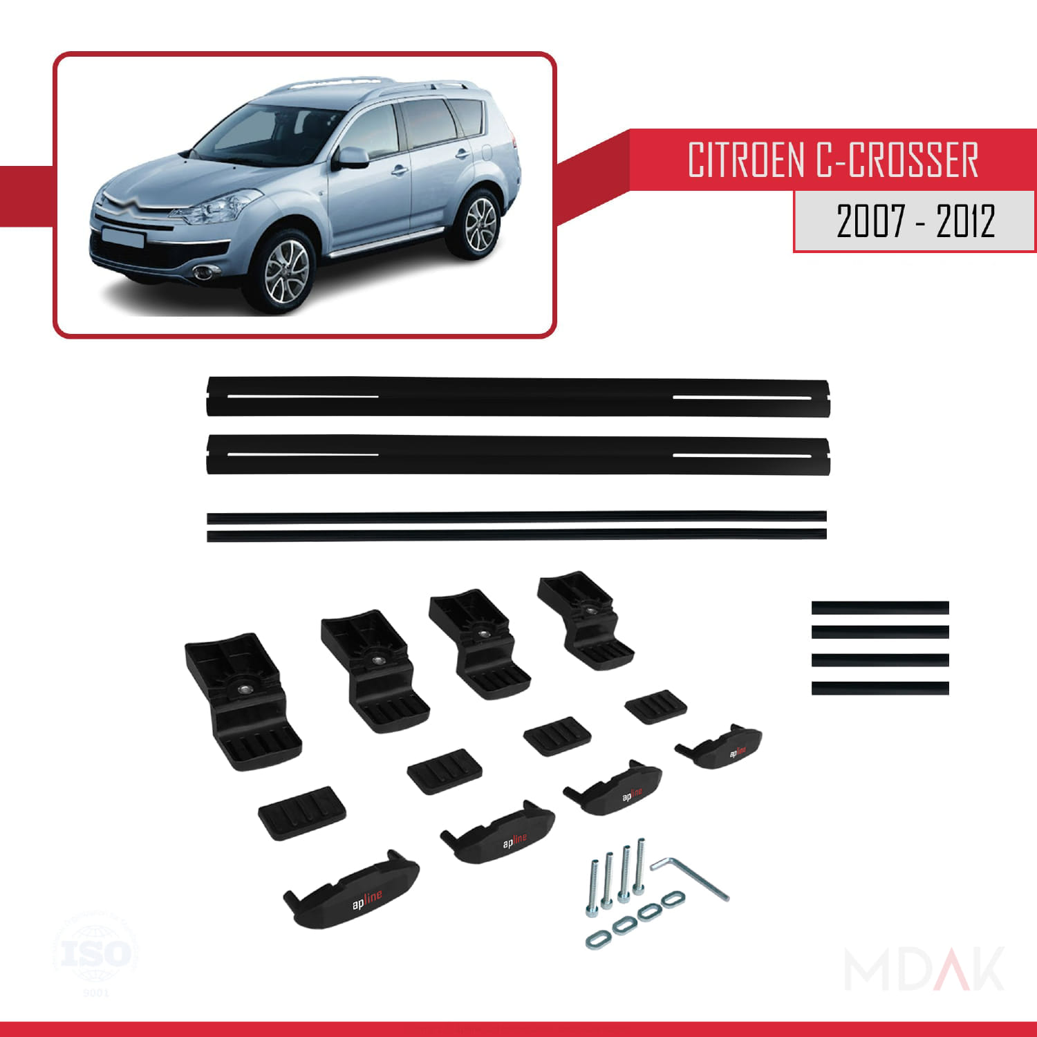Citroen C-Crosser 2007-2012 Arası ile Uyumlu BASIC Model Ara Atkı Tavan Barı Siyah 2 Adet - Görsel 6