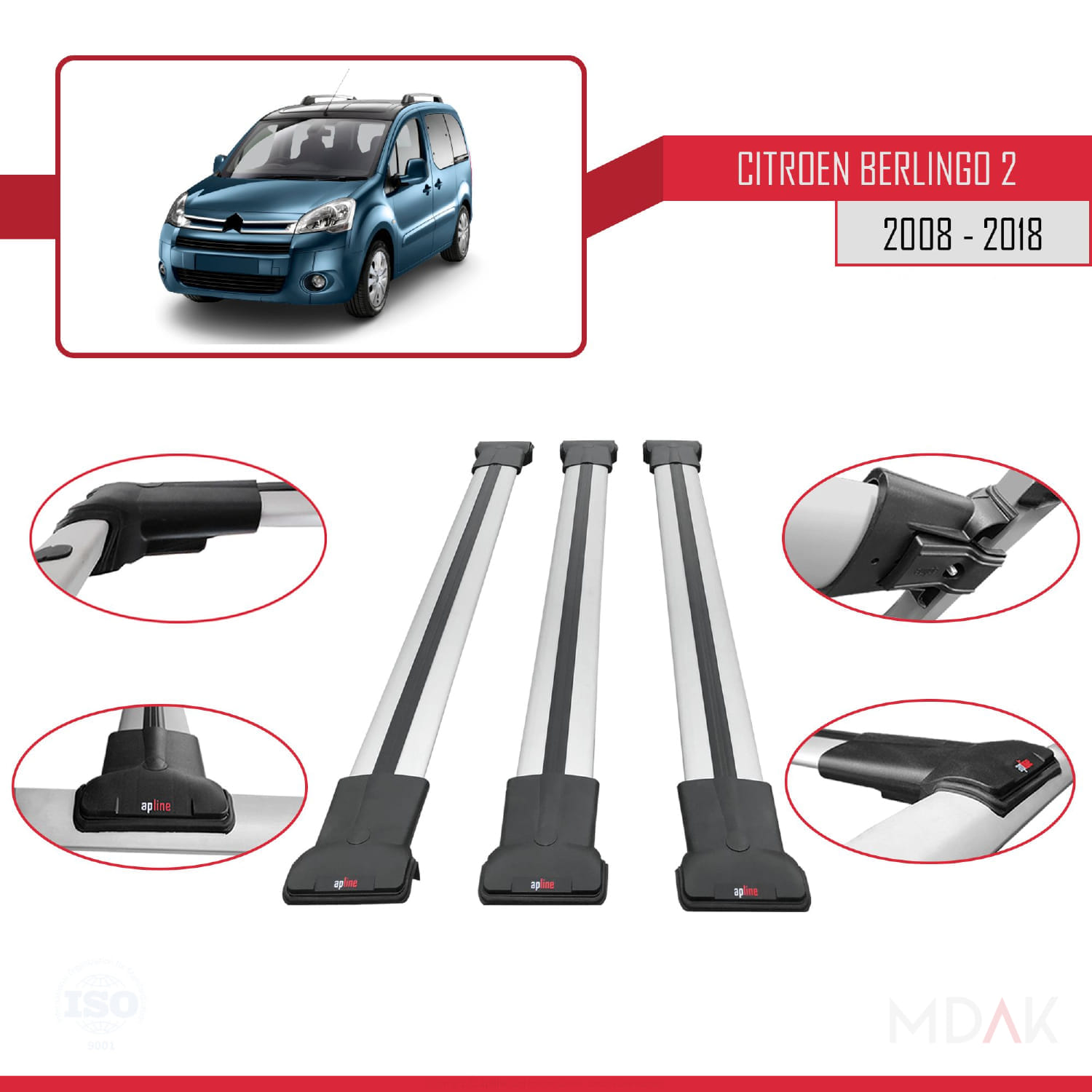 Citroen Berlingo 2 (B9) 2008-2018 Arası ile Uyumlu FLY Model Ara Atkı Tavan Barı Gri 3 Adet - Görsel 5