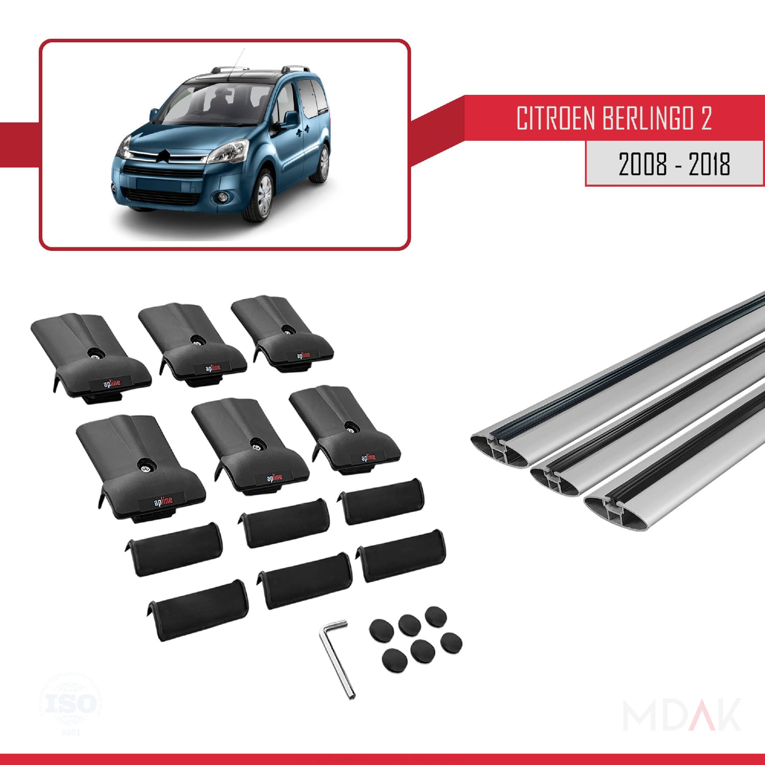 Citroen Berlingo 2 (B9) 2008-2018 Arası ile Uyumlu FLY Model Ara Atkı Tavan Barı Gri 3 Adet - Görsel 6