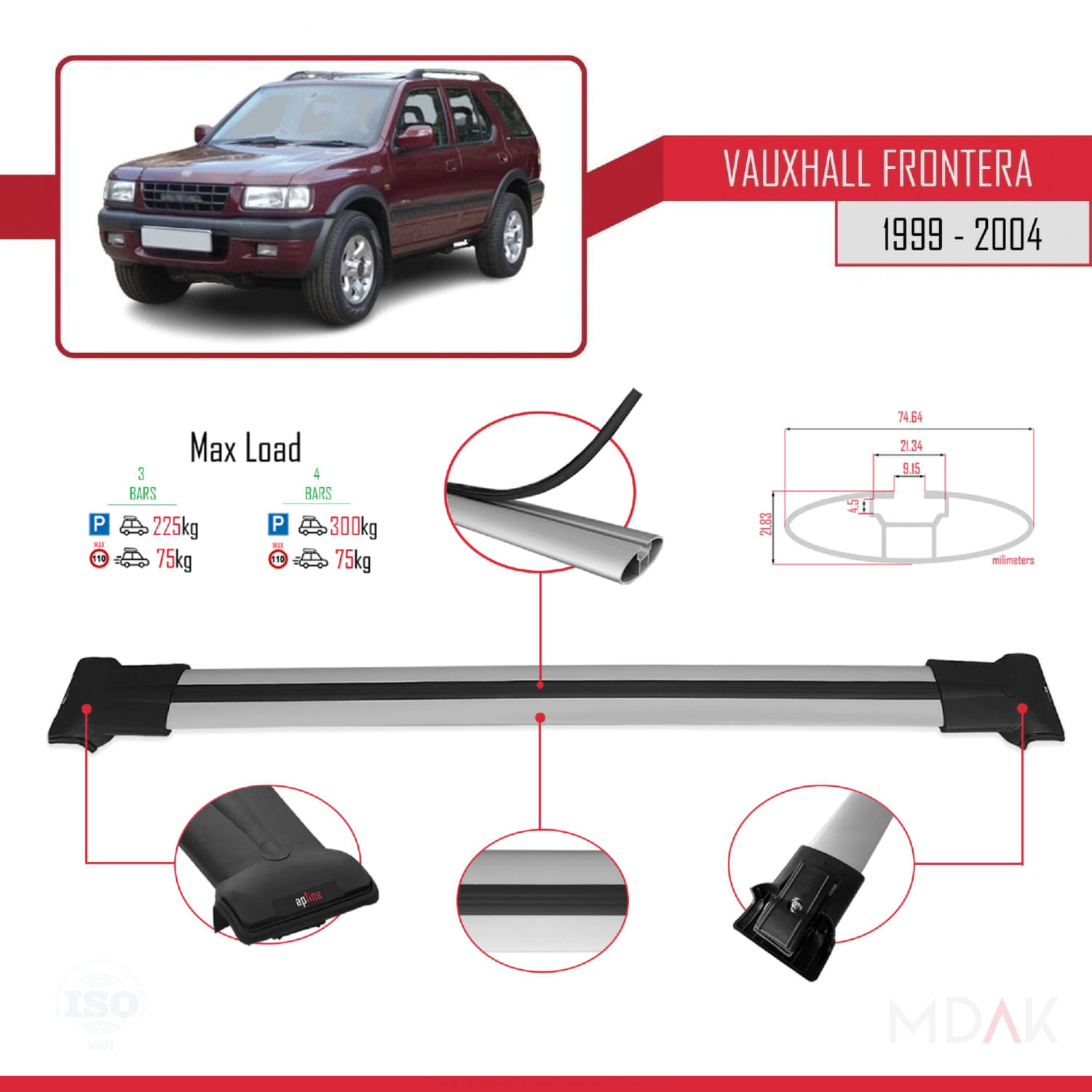 Vauxhall Frontera 2 1999-2004 Arası ile Uyumlu FLY Model Ara Atkı Tavan Barı Gri 3 Adet - Görsel 3