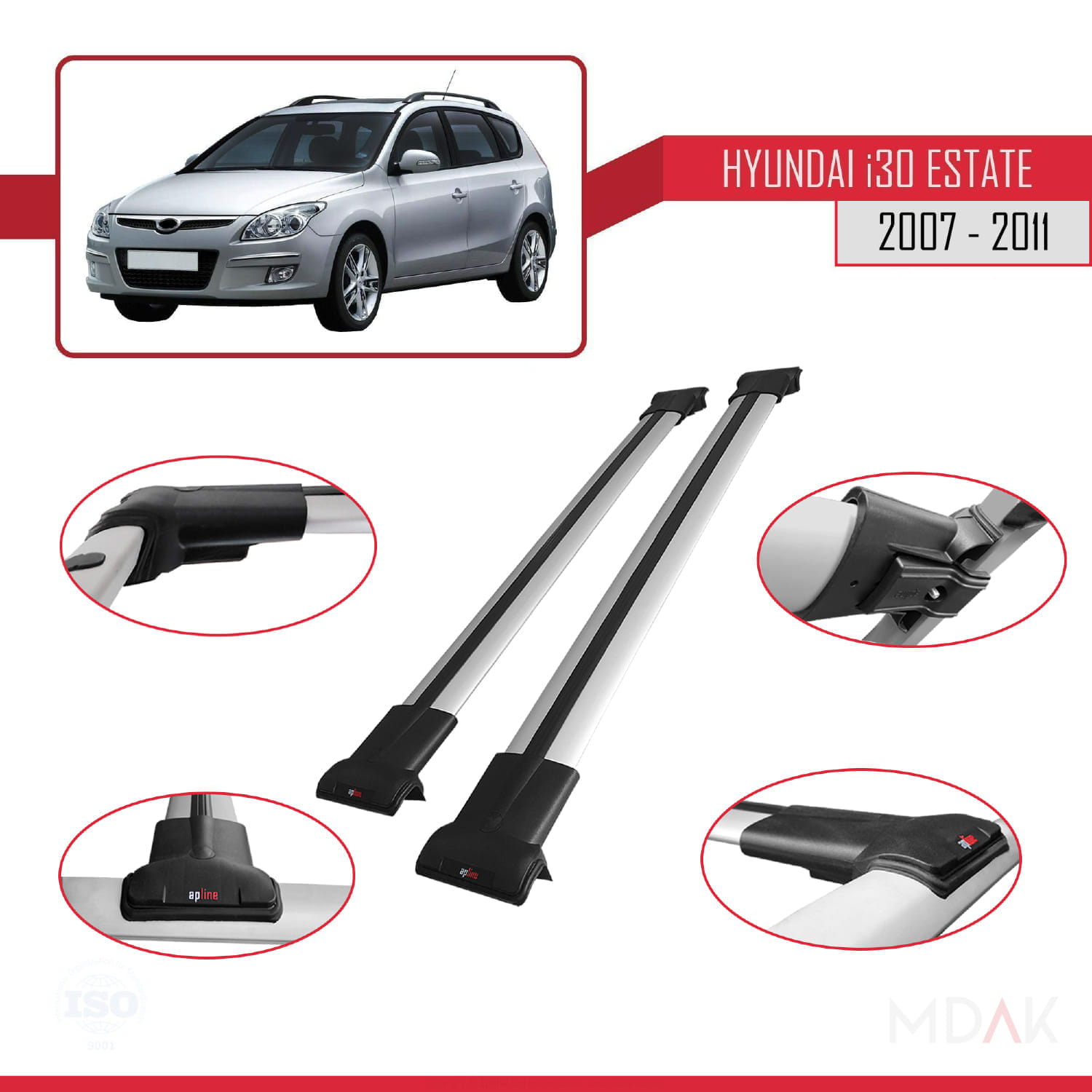 Hyundai i30 (FD) SW 2007-2011 Arası ile Uyumlu FLY Model Ara Atkı Tavan Barı Gri 2 Adet - Görsel 3
