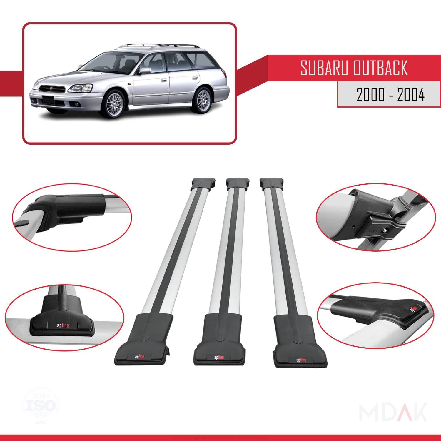 Subaru Outback 2 2000-2004 Arası ile Uyumlu FLY Model Ara Atkı Tavan Barı Gri 3 Adet - Görsel 4