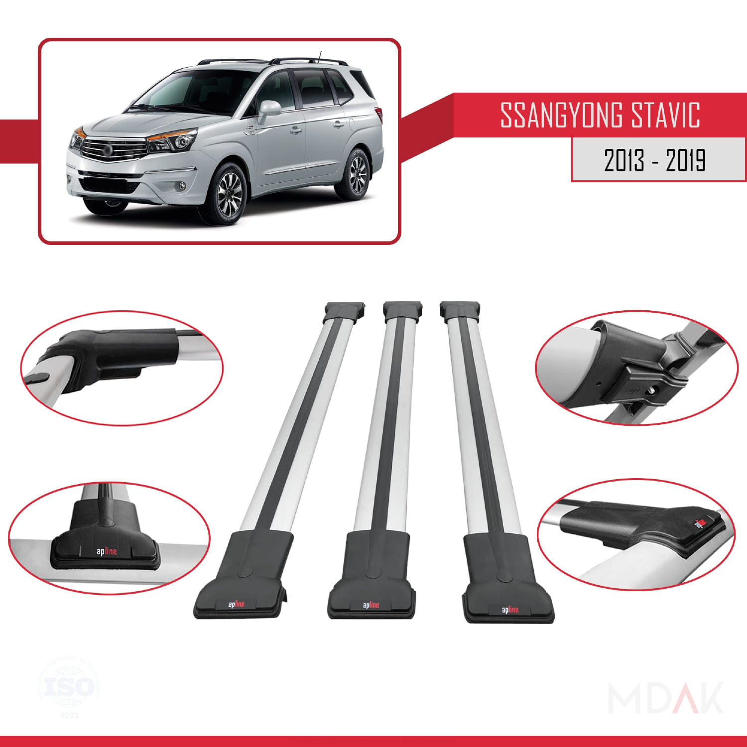 Ssangyong Stavic 2 2013-2019 Arası ile Uyumlu FLY Model Ara Atkı Tavan Barı Gri 3 Adet - Görsel 4