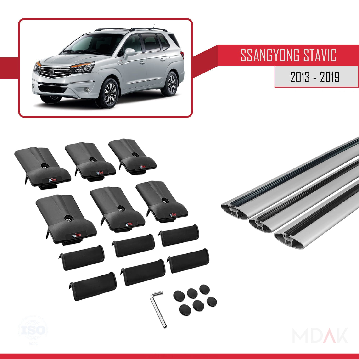 Ssangyong Stavic 2 2013-2019 Arası ile Uyumlu FLY Model Ara Atkı Tavan Barı Gri 3 Adet - Görsel 5