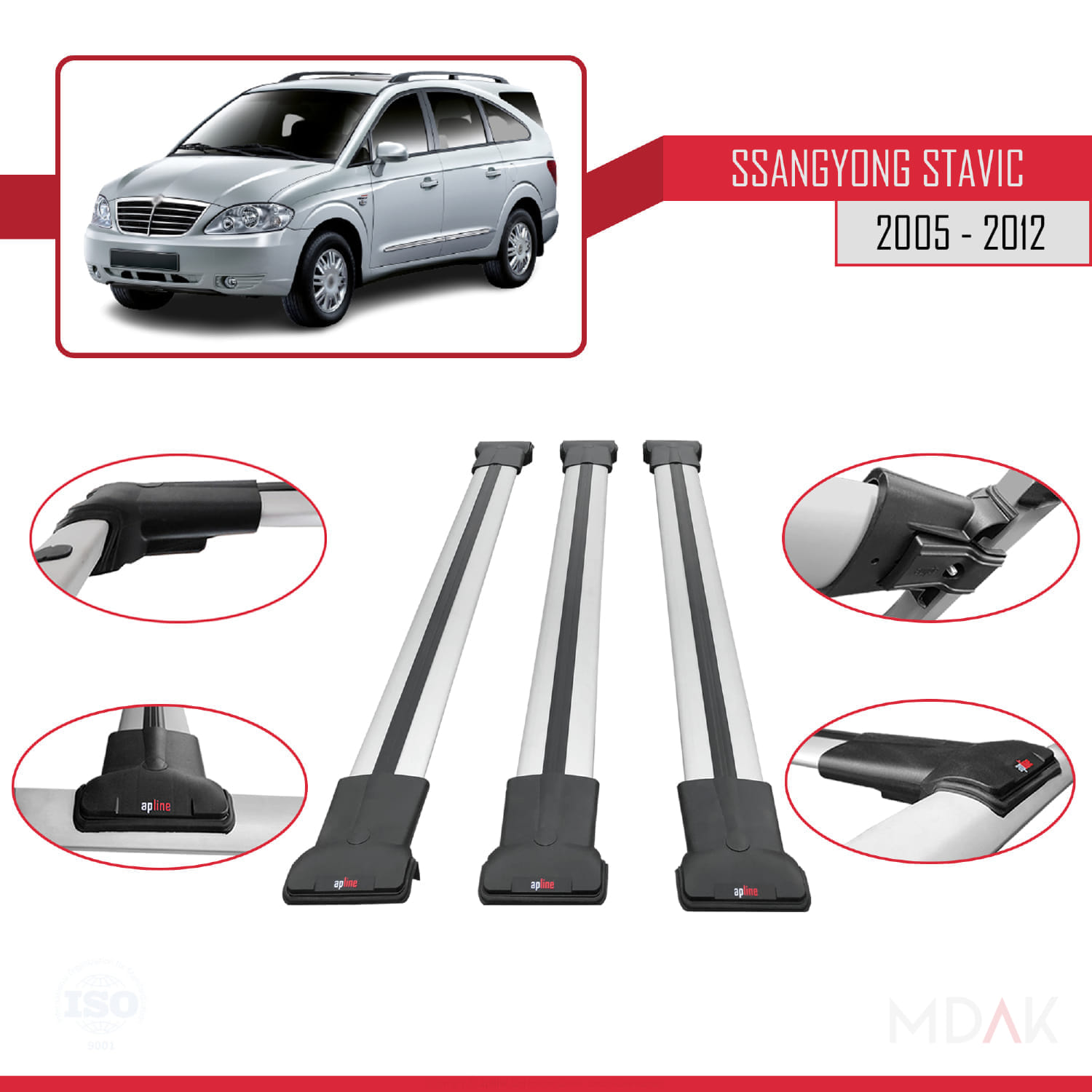 Ssangyong Stavic 2005-2012 Arası ile Uyumlu FLY Model Ara Atkı Tavan Barı Gri 3 Adet - Görsel 4