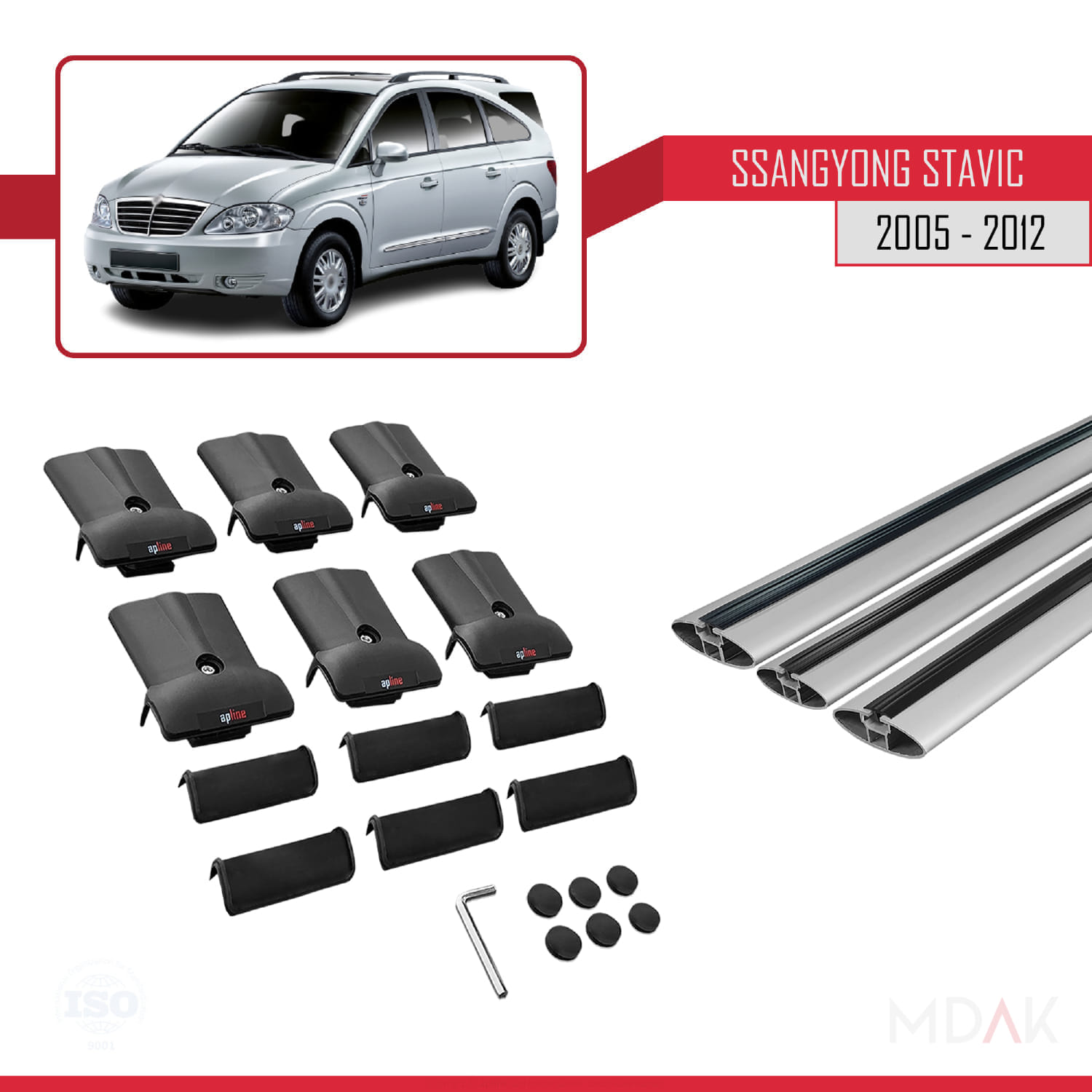 Ssangyong Stavic 2005-2012 Arası ile Uyumlu FLY Model Ara Atkı Tavan Barı Gri 3 Adet - Görsel 5