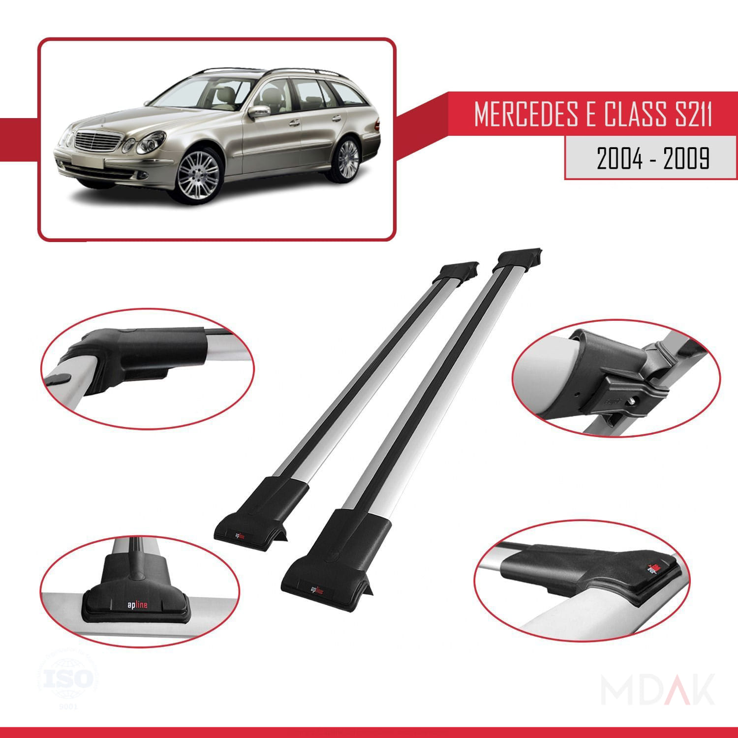 Mercedes E Class 3 (S211) 2004-2009 Arası ile Uyumlu FLY Model Ara Atkı Tavan Barı Gri 2 Adet - Görsel 4