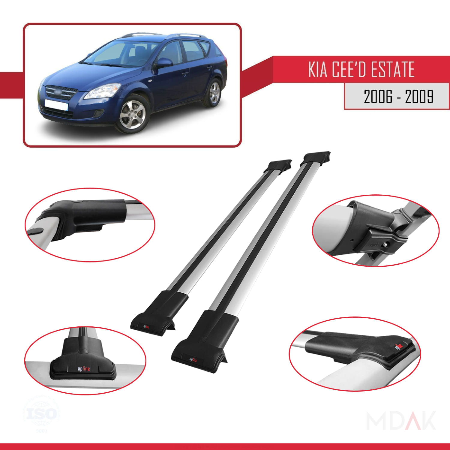 Kia Ceed (ED) SW Pre-Facelift 2006-2009 Arası ile Uyumlu FLY Model Ara Atkı Tavan Barı Gri 2 Adet - Görsel 3