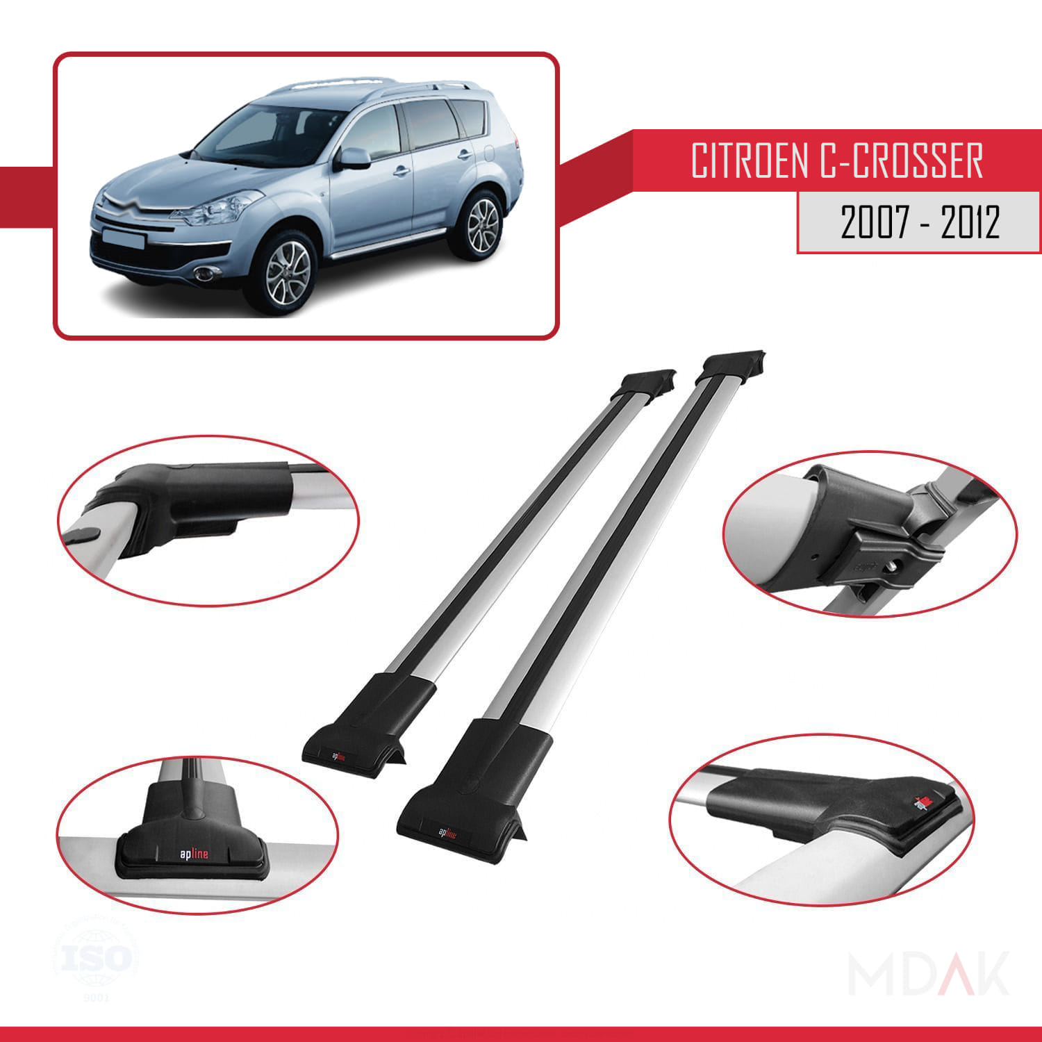 Citroen C-Crosser 2007-2012 Arası ile Uyumlu FLY Model Ara Atkı Tavan Barı Gri 2 Adet - Görsel 4