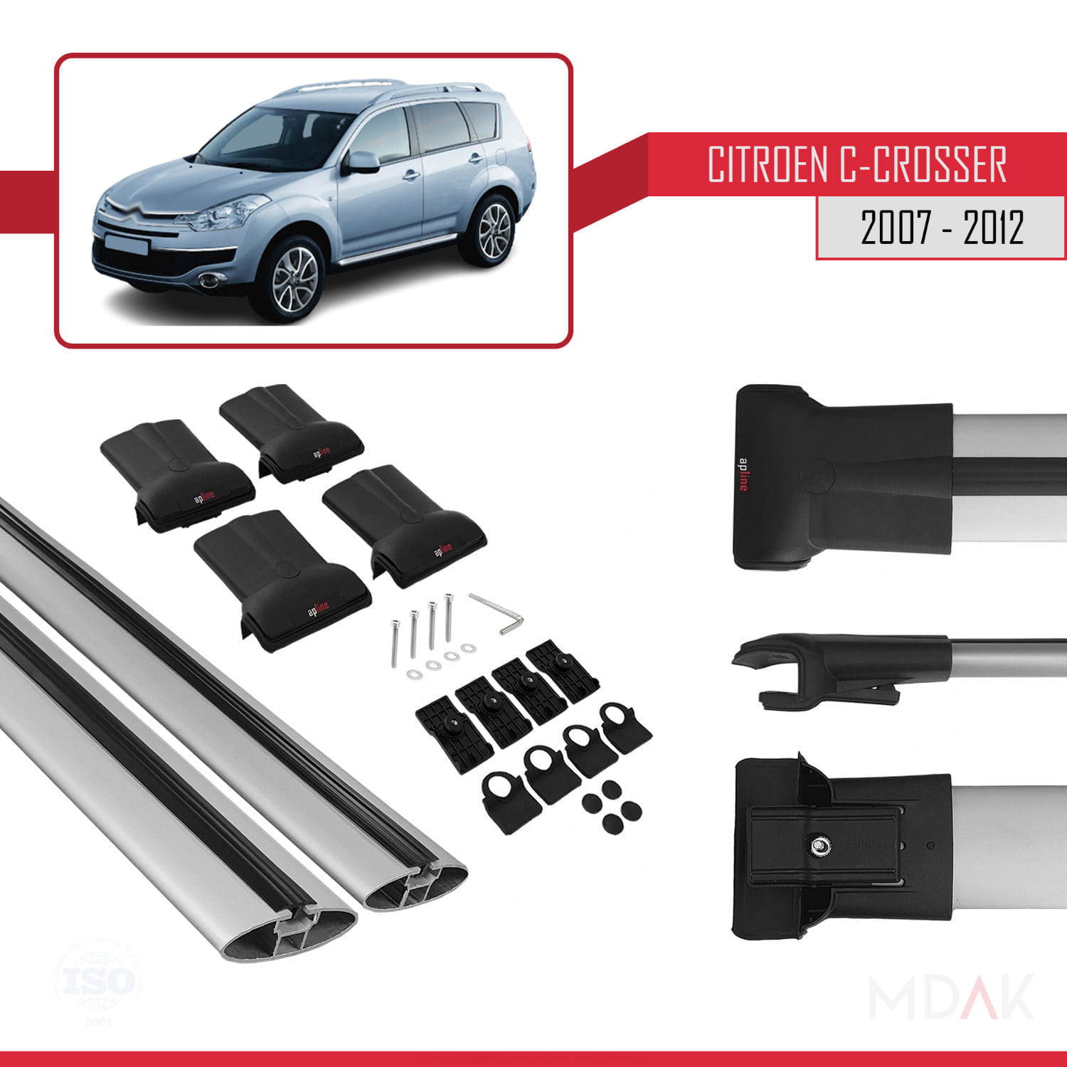 Citroen C-Crosser 2007-2012 Arası ile Uyumlu FLY Model Ara Atkı Tavan Barı Gri 2 Adet - Görsel 5
