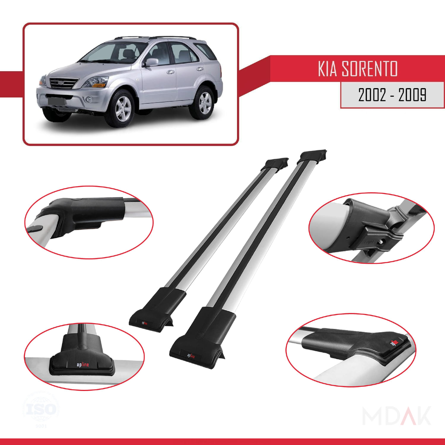 Kia Sorento (BL) 2002-2009 Arası ile Uyumlu FLY Model Ara Atkı Tavan Barı Gri 2 Adet - Görsel 3