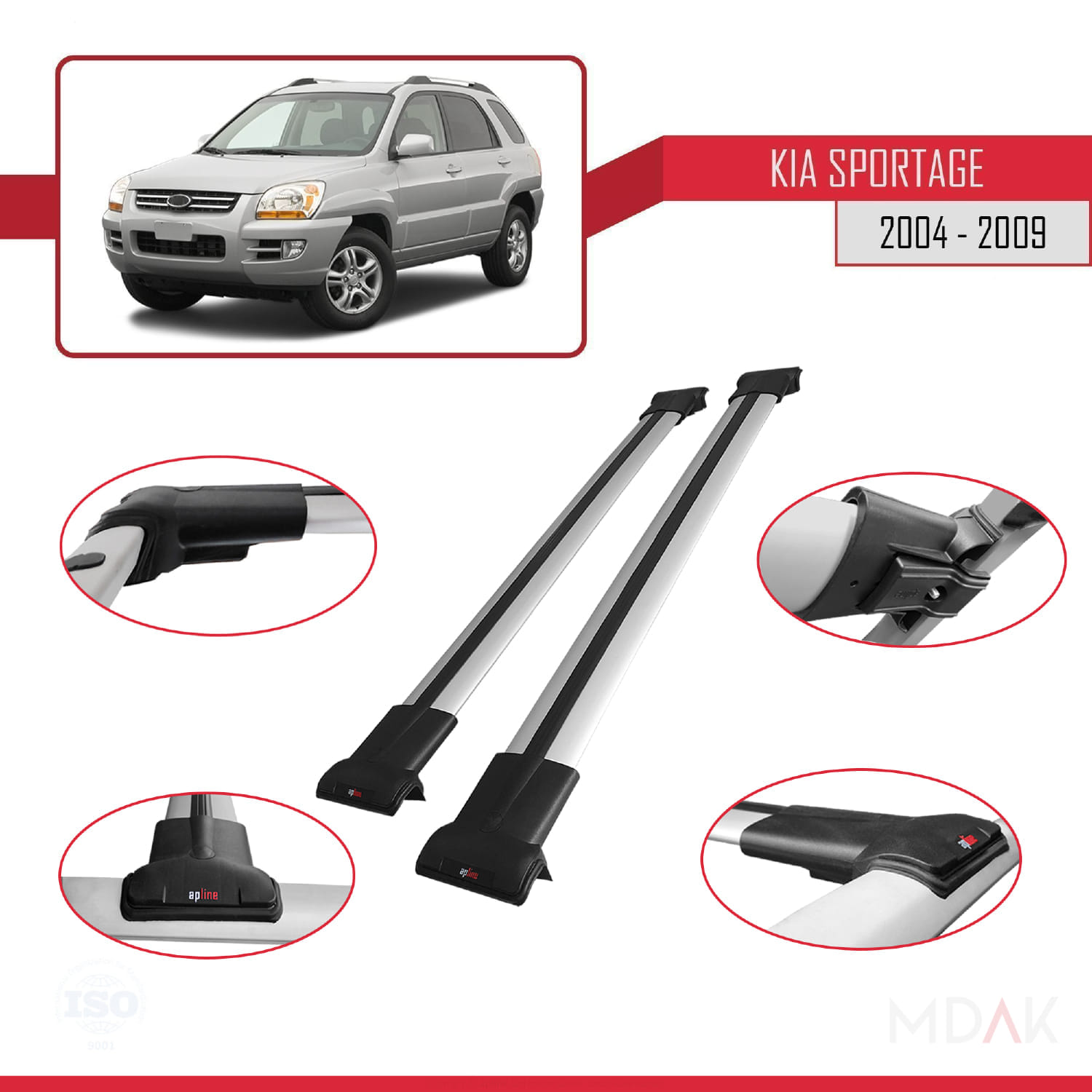 Kia Sportage 2 (JE) 2004-2009 Arası ile Uyumlu FLY Model Ara Atkı Tavan Barı Gri 2 Adet - Görsel 3