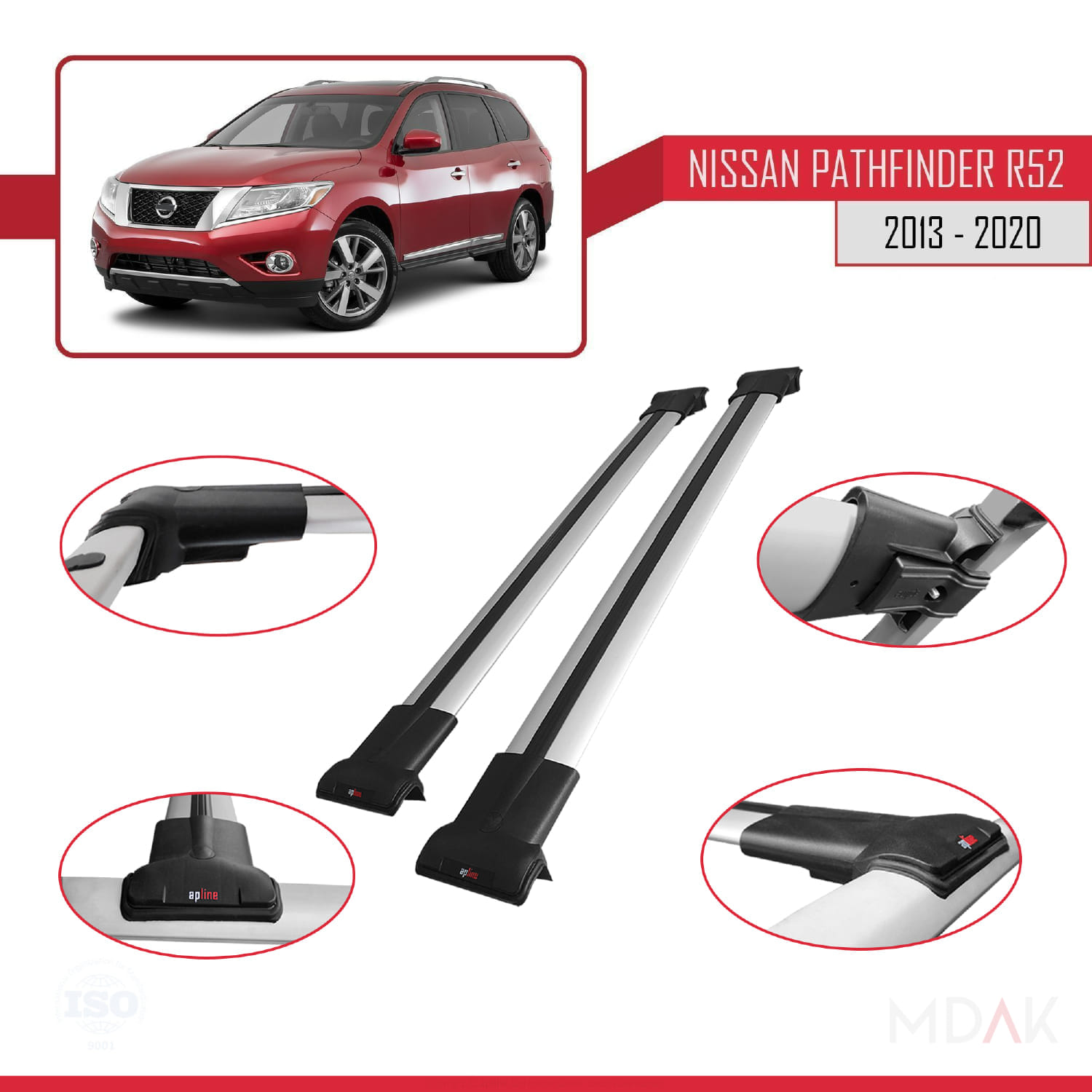Nissan Pathfinder 4 (R52) 2013-2020 Arası ile Uyumlu FLY Model Ara Atkı Tavan Barı Gri 2 Adet - Görsel 3