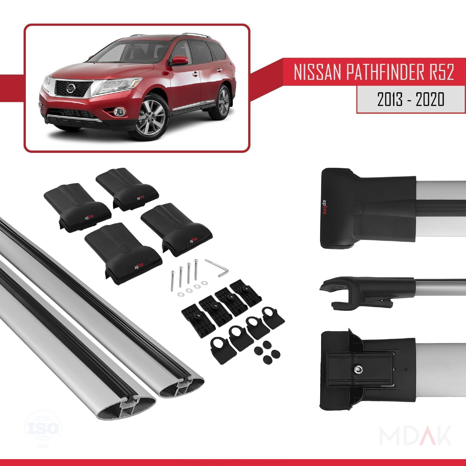Nissan Pathfinder 4 (R52) 2013-2020 Arası ile Uyumlu FLY Model Ara Atkı Tavan Barı Gri 2 Adet - Görsel 5