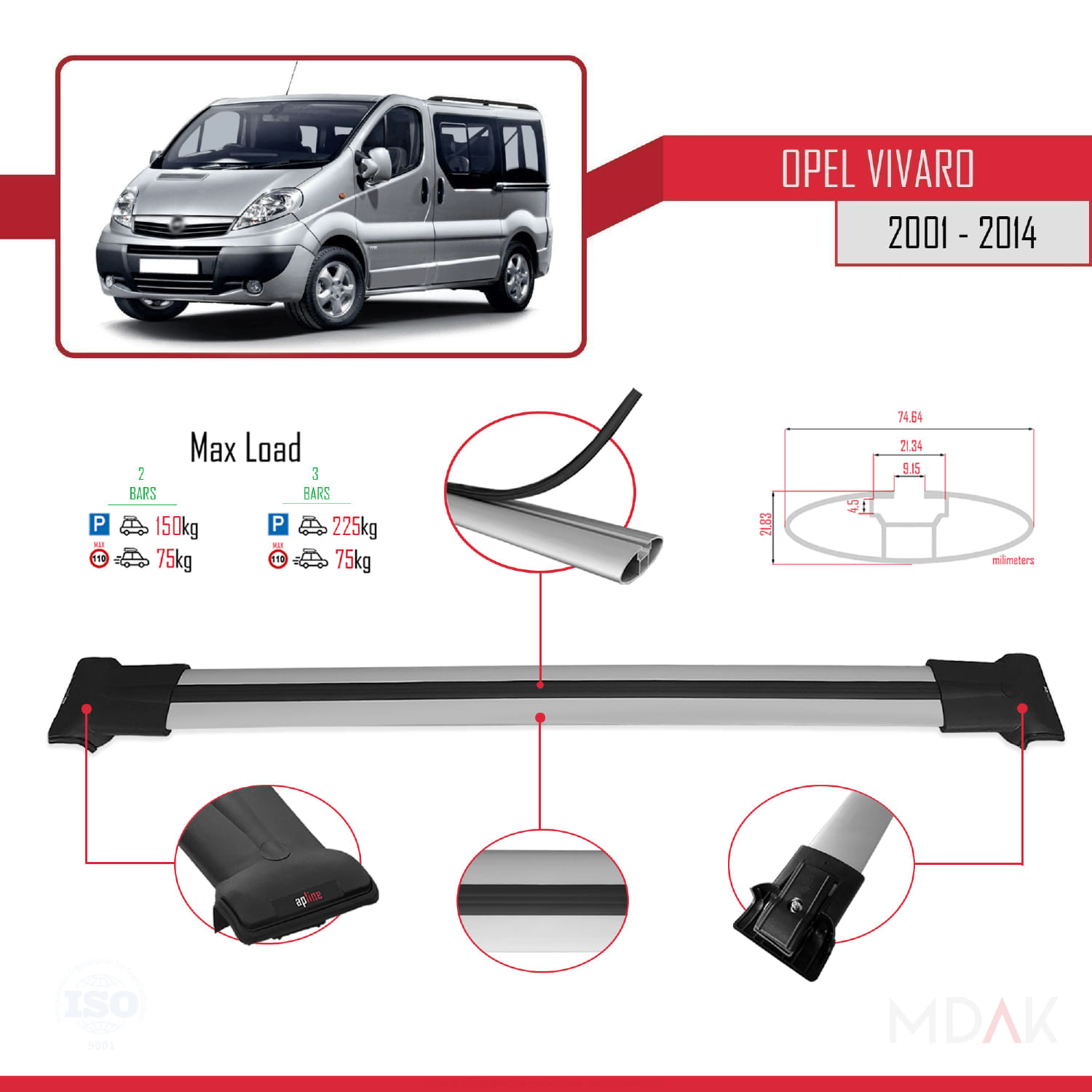 Opel Vivaro A 2001-2014 Arası ile Uyumlu FLY Model Ara Atkı Tavan Barı Gri 2 Adet - Görsel 4