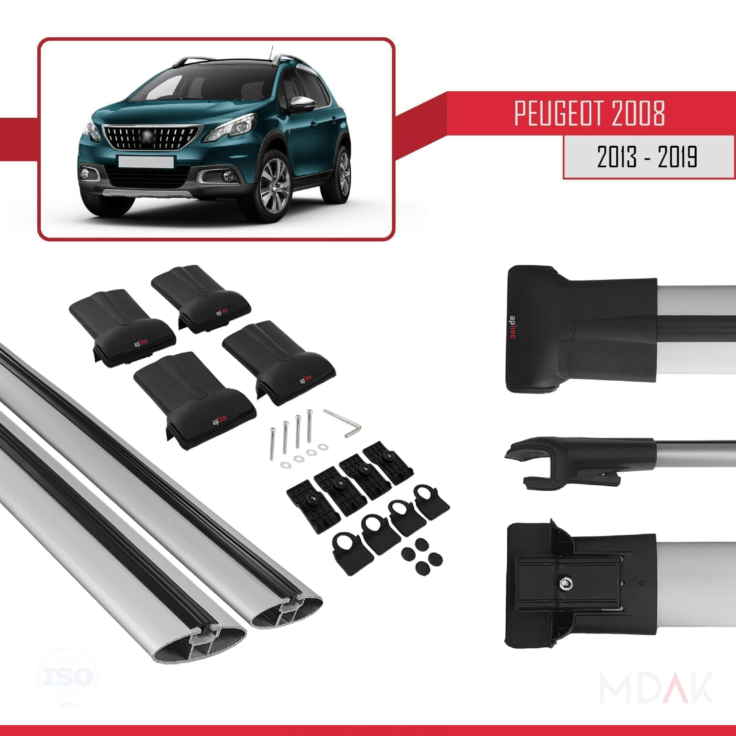 Peugeot 2008 (A94) 2013-2019 Arası ile Uyumlu FLY Model Ara Atkı Tavan Barı Gri 2 Adet - Görsel 5
