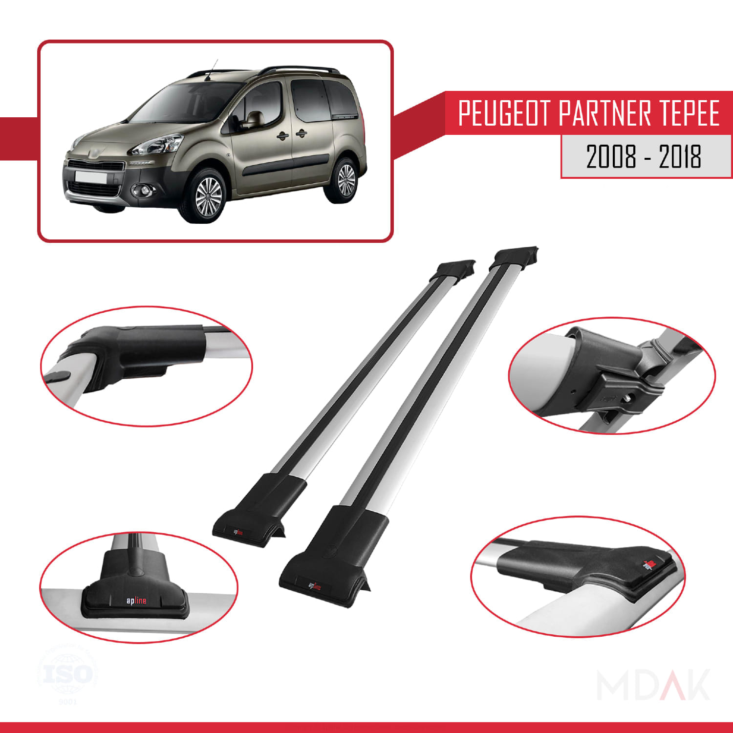 Peugeot Partner 2 Tepee 2008-2018 Arası ile Uyumlu FLY Model Ara Atkı Tavan Barı Gri 2 Adet - Görsel 4