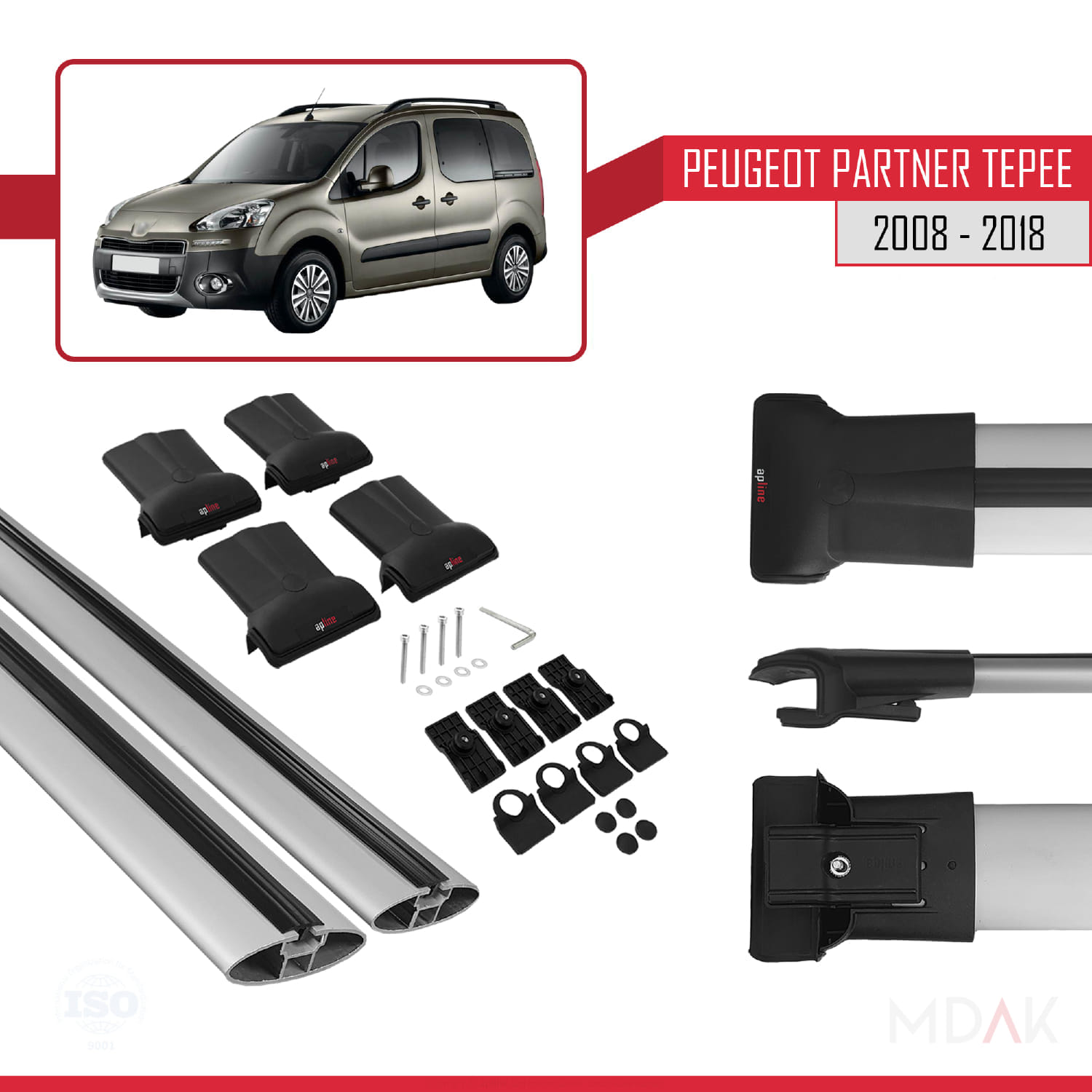 Peugeot Partner 2 Tepee 2008-2018 Arası ile Uyumlu FLY Model Ara Atkı Tavan Barı Gri 2 Adet - Görsel 6
