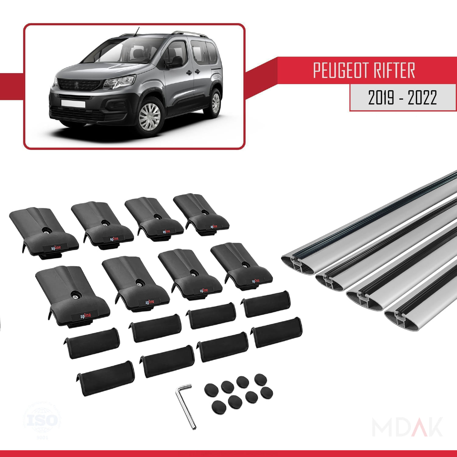 Peugeot Rifter 2019-2022 Arası ile Uyumlu FLY Model Ara Atkı Tavan Barı Gri 4 Adet - Görsel 5