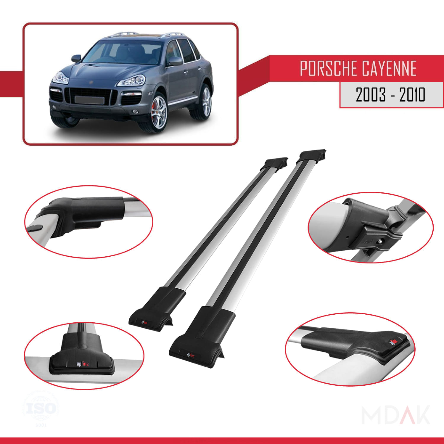 Porsche Cayenne (9PA) 2003-2010 Arası ile Uyumlu FLY Model Ara Atkı Tavan Barı Gri 2 Adet - Görsel 3