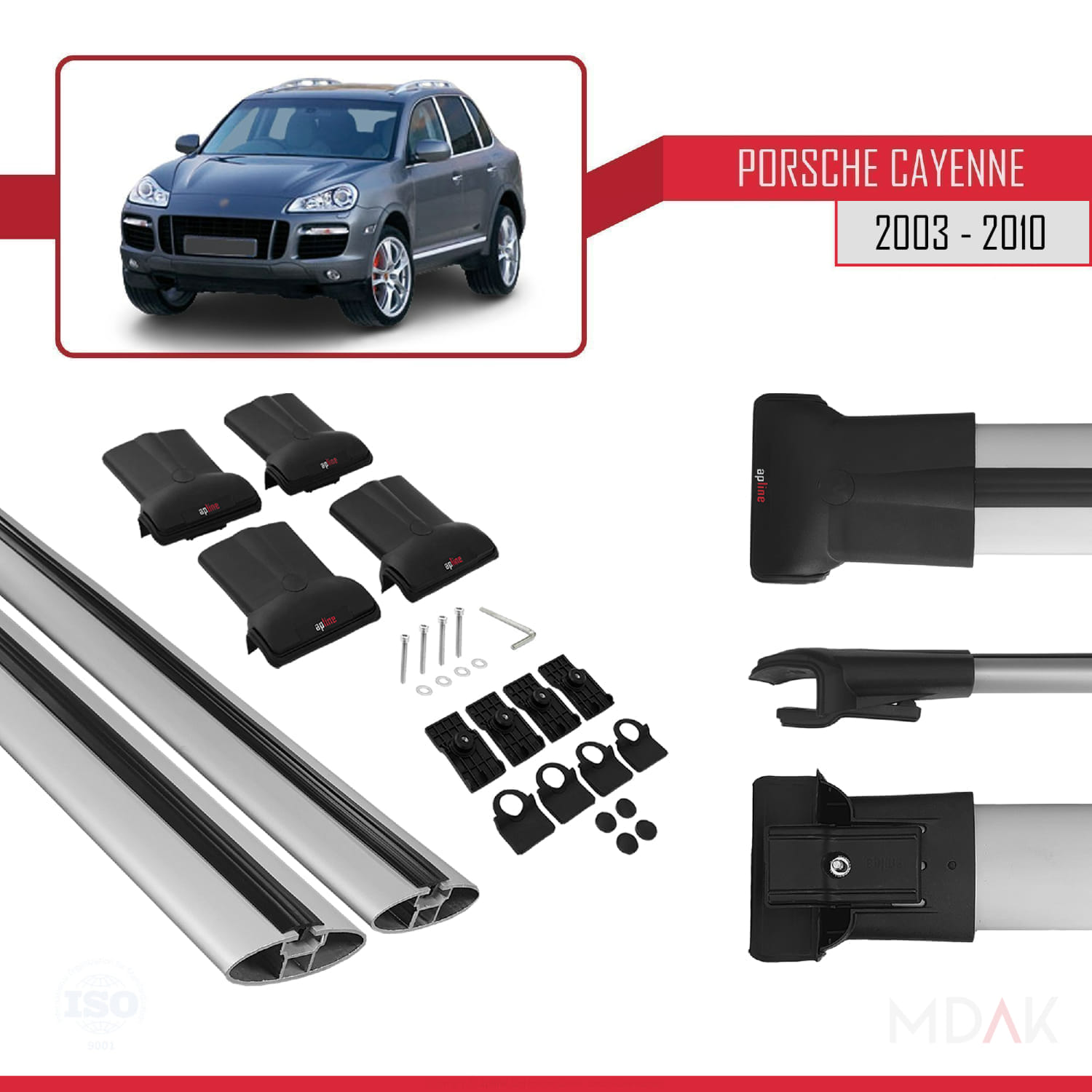 Porsche Cayenne (9PA) 2003-2010 Arası ile Uyumlu FLY Model Ara Atkı Tavan Barı Gri 2 Adet - Görsel 5