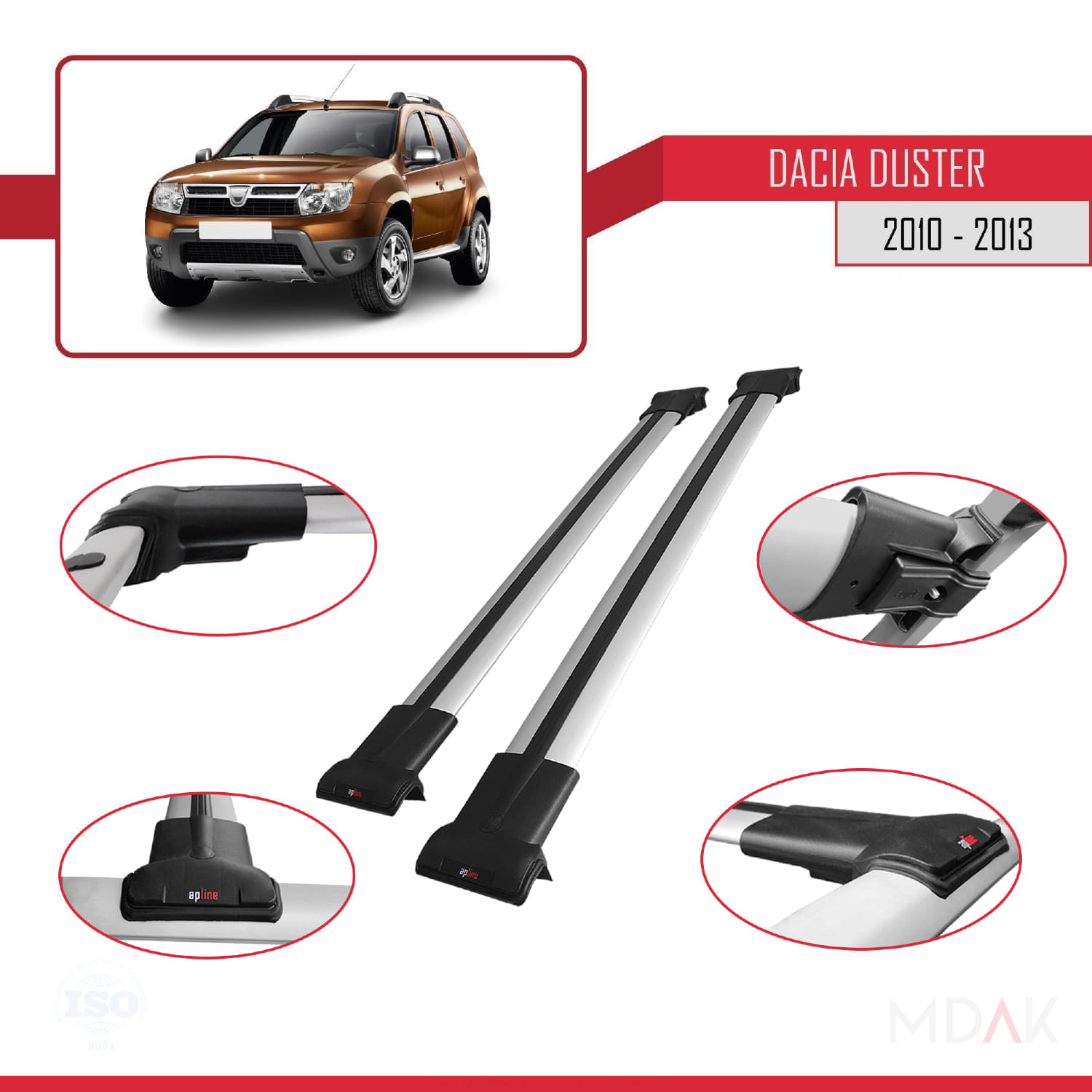 Dacia Duster (HS) Pre-Facelift 2010-2013 Arası ile Uyumlu FLY Model Ara Atkı Tavan Barı Gri 2 Adet - Görsel 3