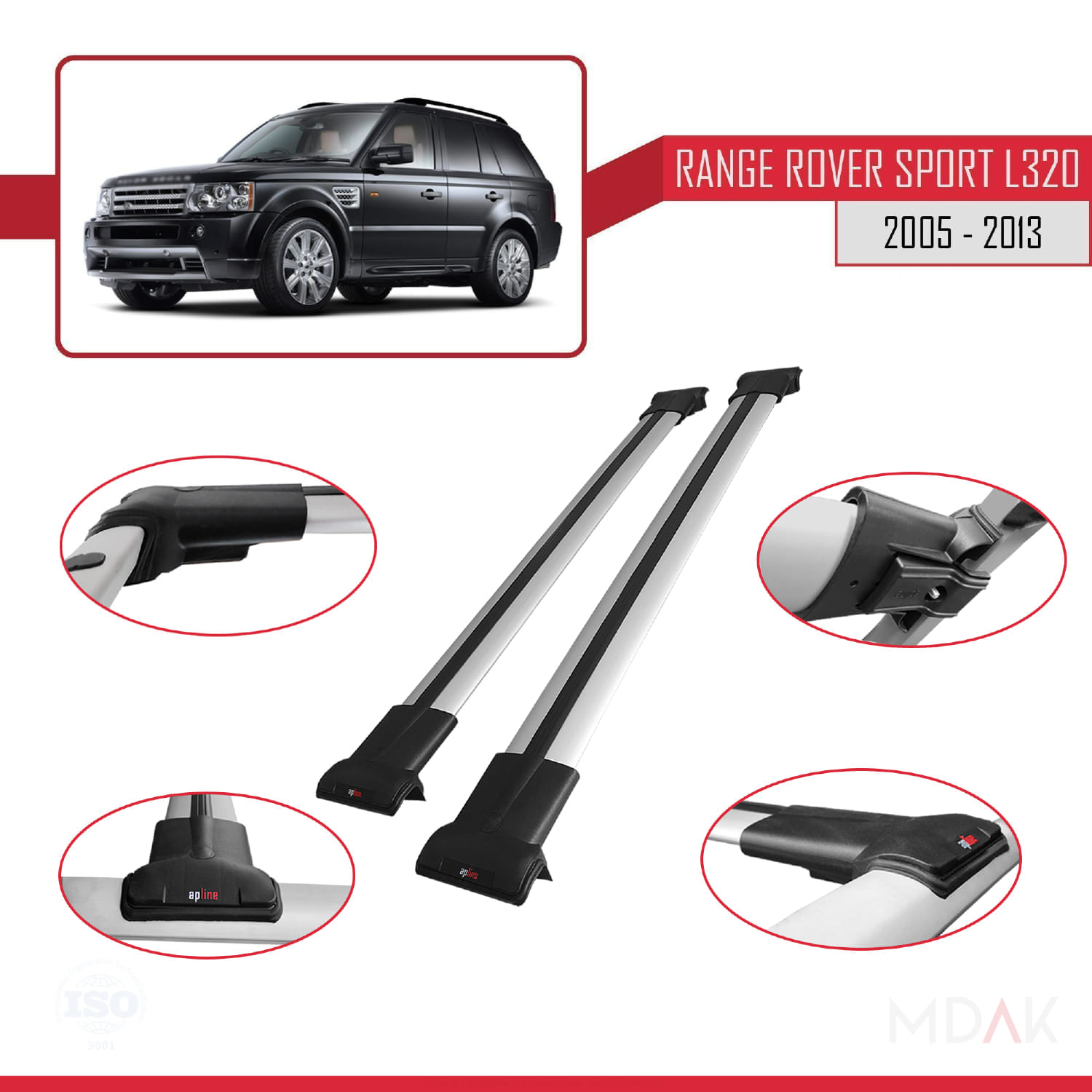 Land Rover Range Rover Sport (L320) 2005-2013 Arası ile Uyumlu FLY Model Ara Atkı Tavan Barı Gri 2 Adet - Görsel 3
