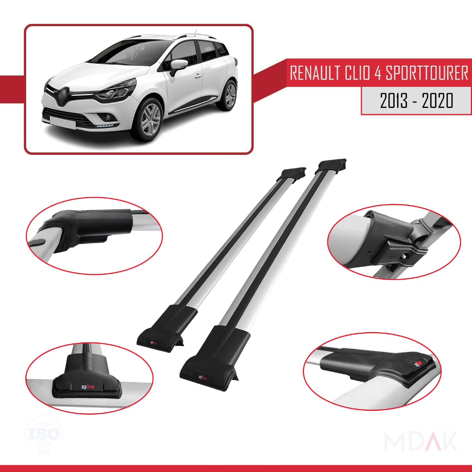 Renault Clio 4 ST 2013-2020 Arası ile Uyumlu FLY Model Ara Atkı Tavan Barı Gri 2 Adet - Görsel 3