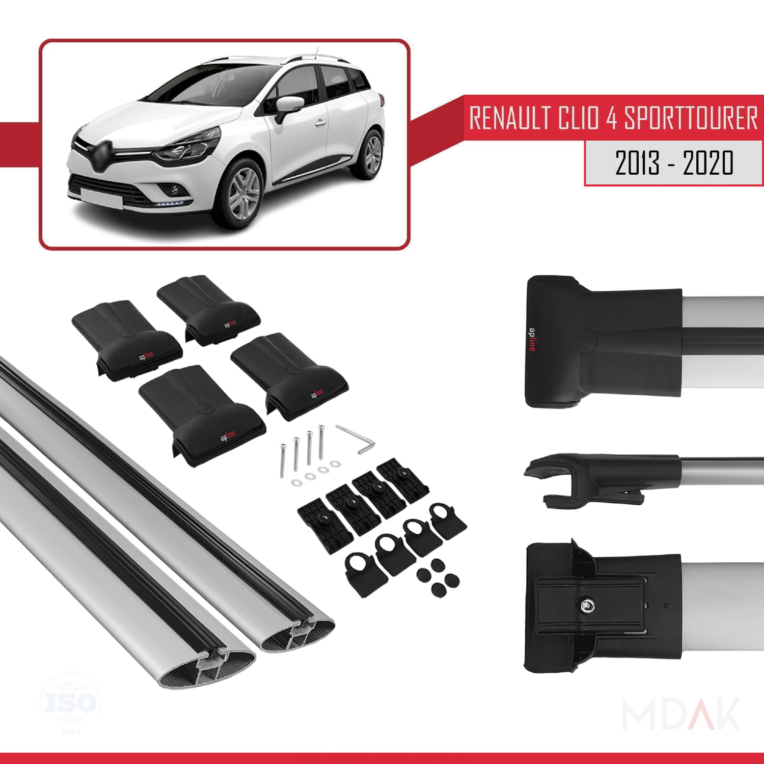Renault Clio 4 ST 2013-2020 Arası ile Uyumlu FLY Model Ara Atkı Tavan Barı Gri 2 Adet - Görsel 5