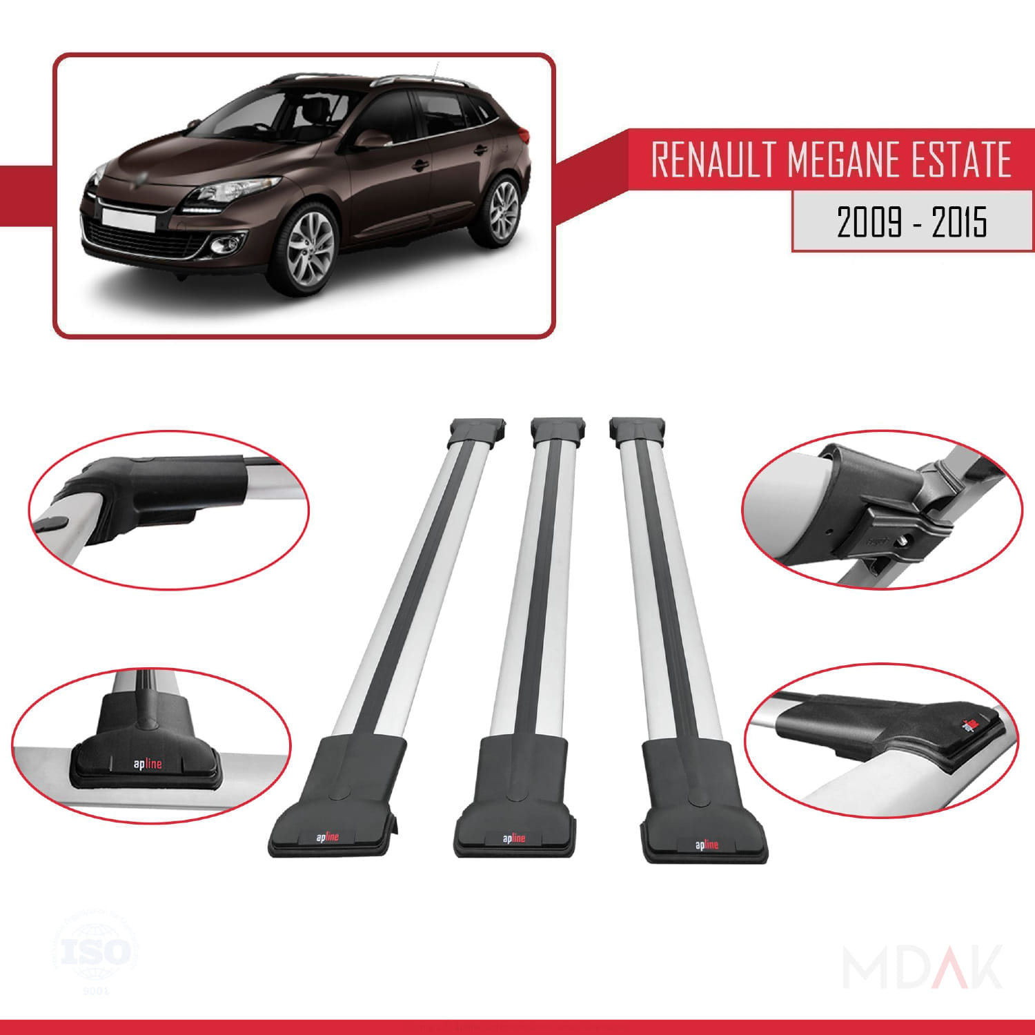 Renault Megane 3 ST 2009-2015 Arası ile Uyumlu FLY Model Ara Atkı Tavan Barı Gri 3 Adet - Görsel 4
