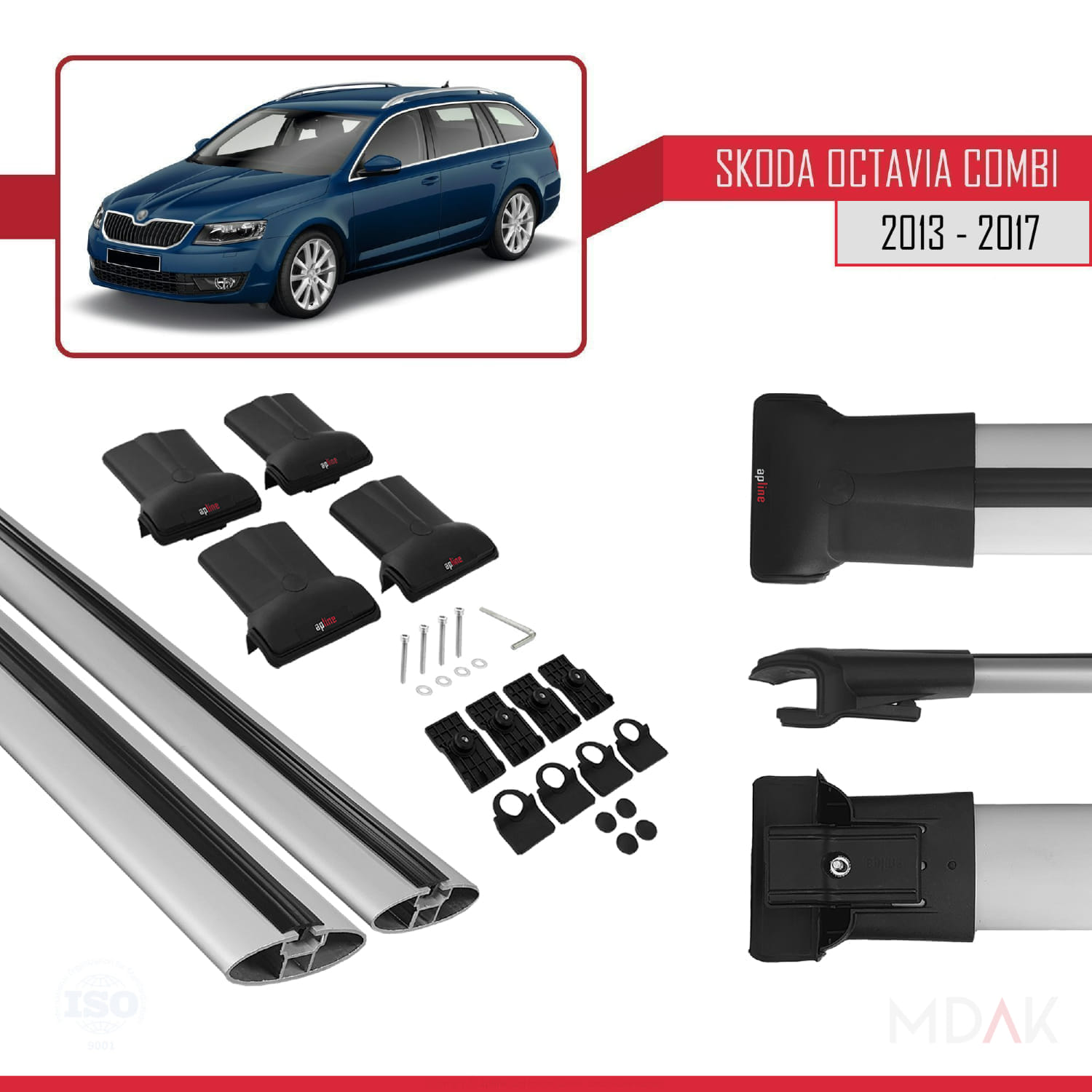 Skoda Octavia 3 (5E) Combi Pre-Facelift 2013-2017 Arası ile Uyumlu FLY Model Ara Atkı Tavan Barı Gri 2 Adet - Görsel 5