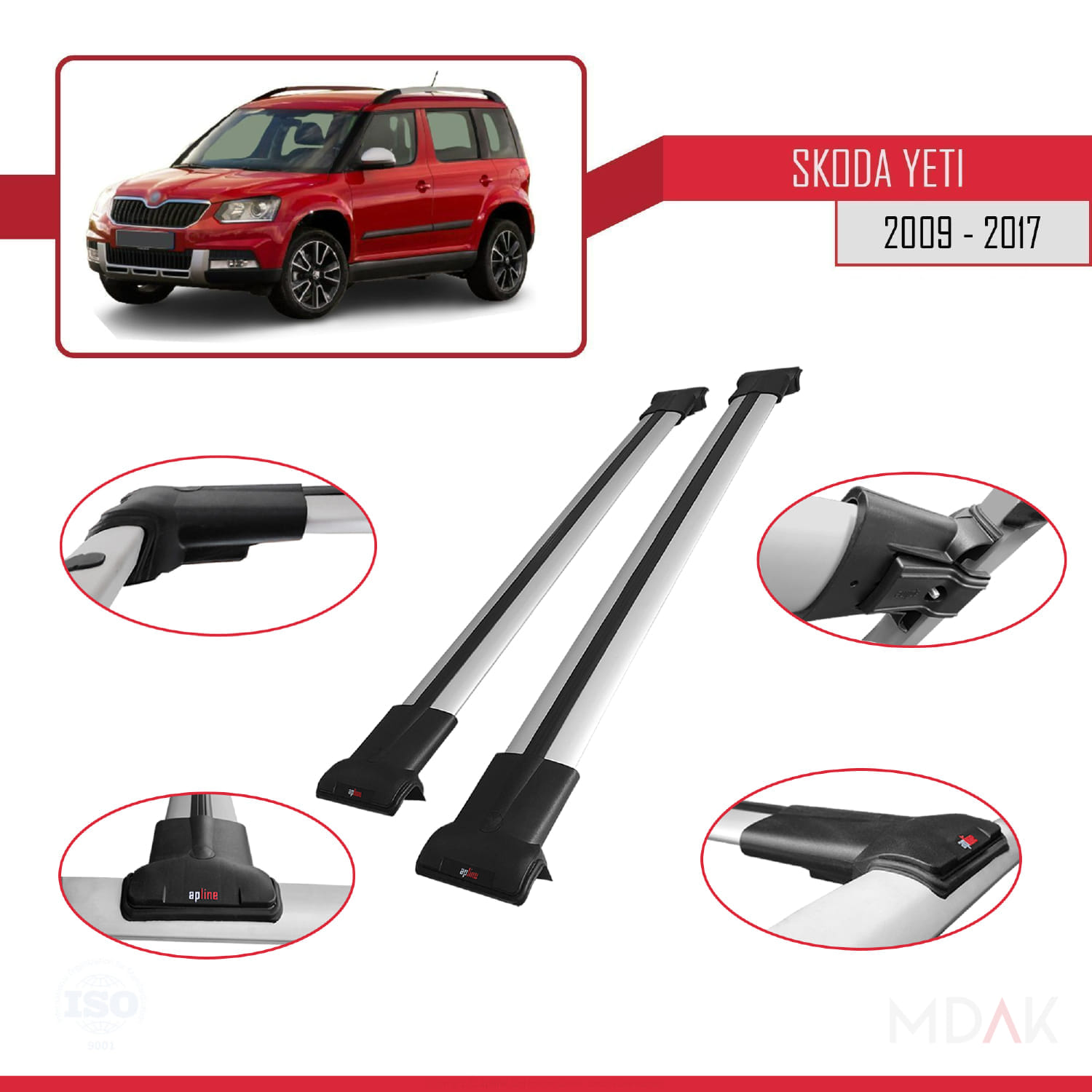 Skoda Yeti 2009-2017 Arası ile Uyumlu FLY Model Ara Atkı Tavan Barı Gri 2 Adet - Görsel 3