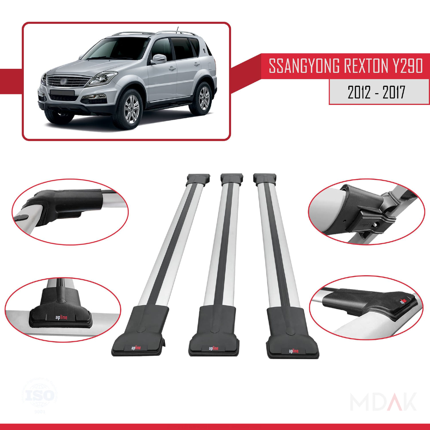 Ssangyong Rexton (Y290) 2012-2017 Arası ile Uyumlu FLY Model Ara Atkı Tavan Barı Gri 3 Adet - Görsel 4