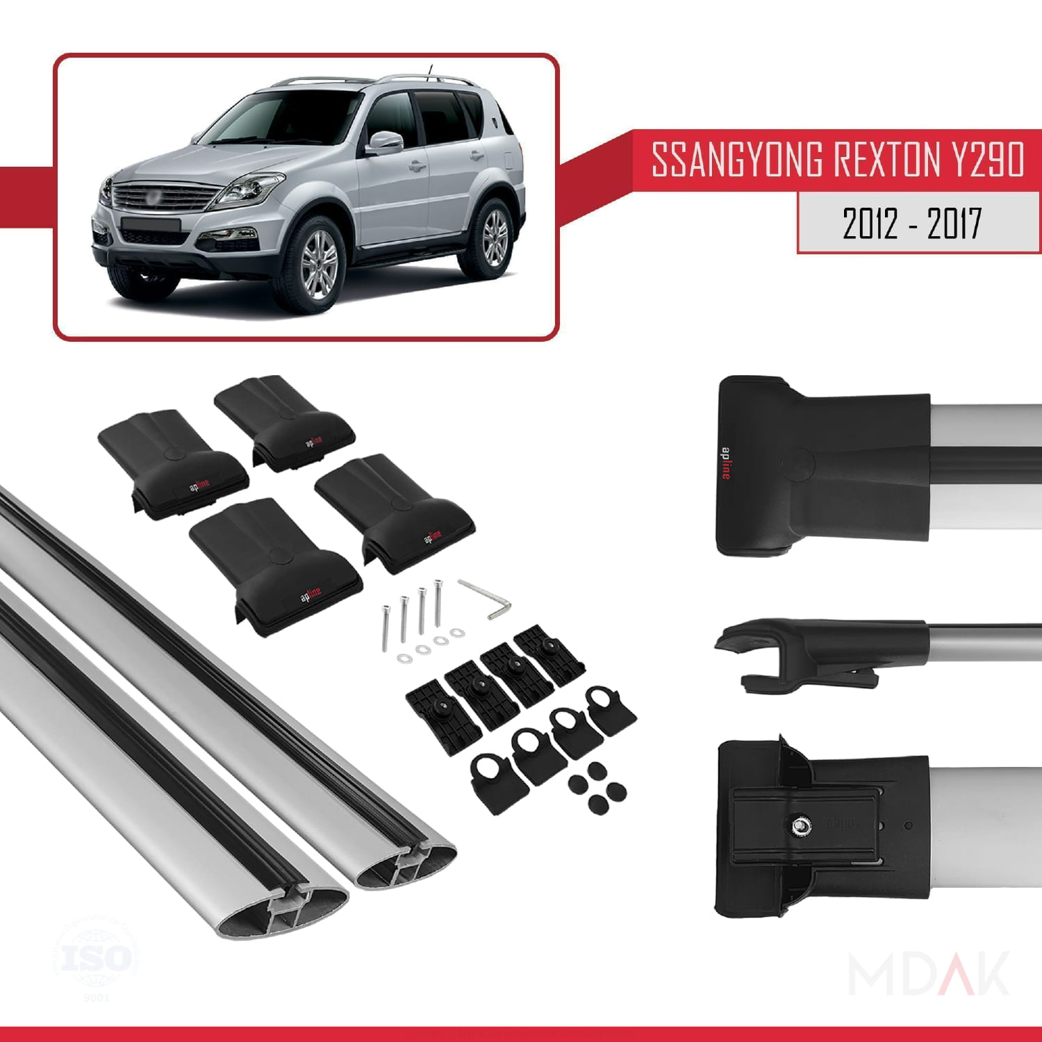 Ssangyong Rexton (Y290) 2012-2017 Arası ile Uyumlu FLY Model Ara Atkı Tavan Barı Gri 2 Adet - Görsel 5
