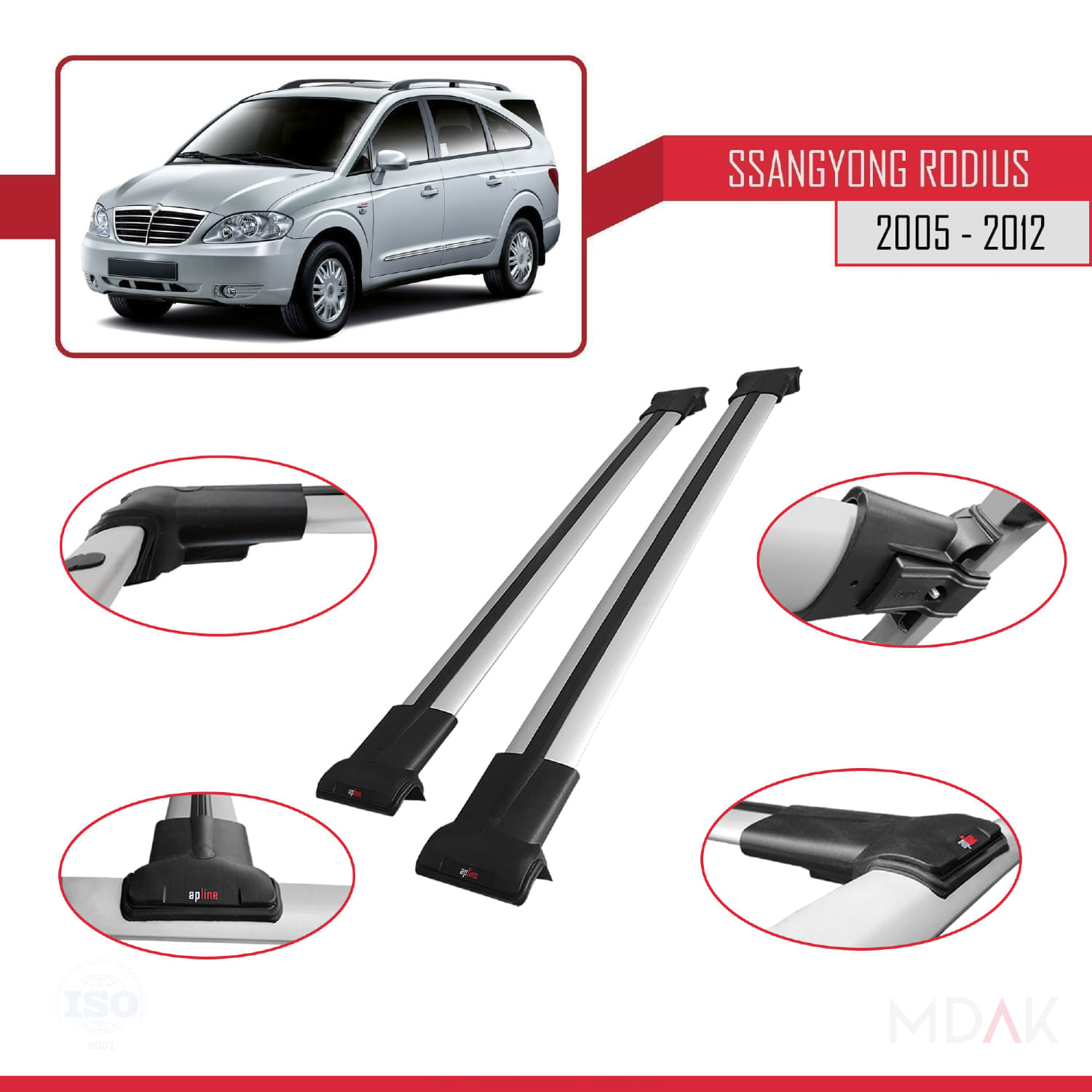 Ssangyong Rodius 2005-2012 Arası ile Uyumlu FLY Model Ara Atkı Tavan Barı Gri 2 Adet - Görsel 3
