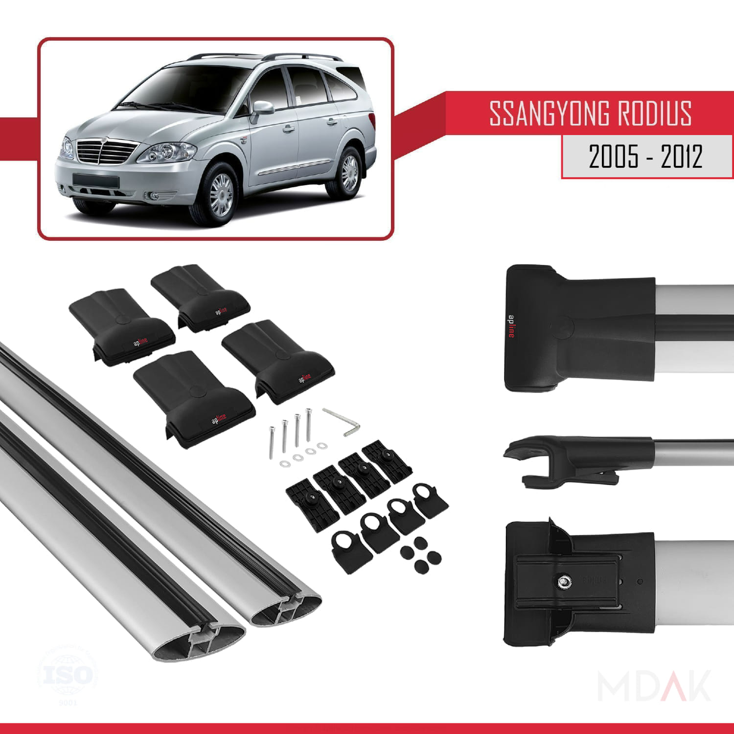 Ssangyong Rodius 2005-2012 Arası ile Uyumlu FLY Model Ara Atkı Tavan Barı Gri 2 Adet - Görsel 5