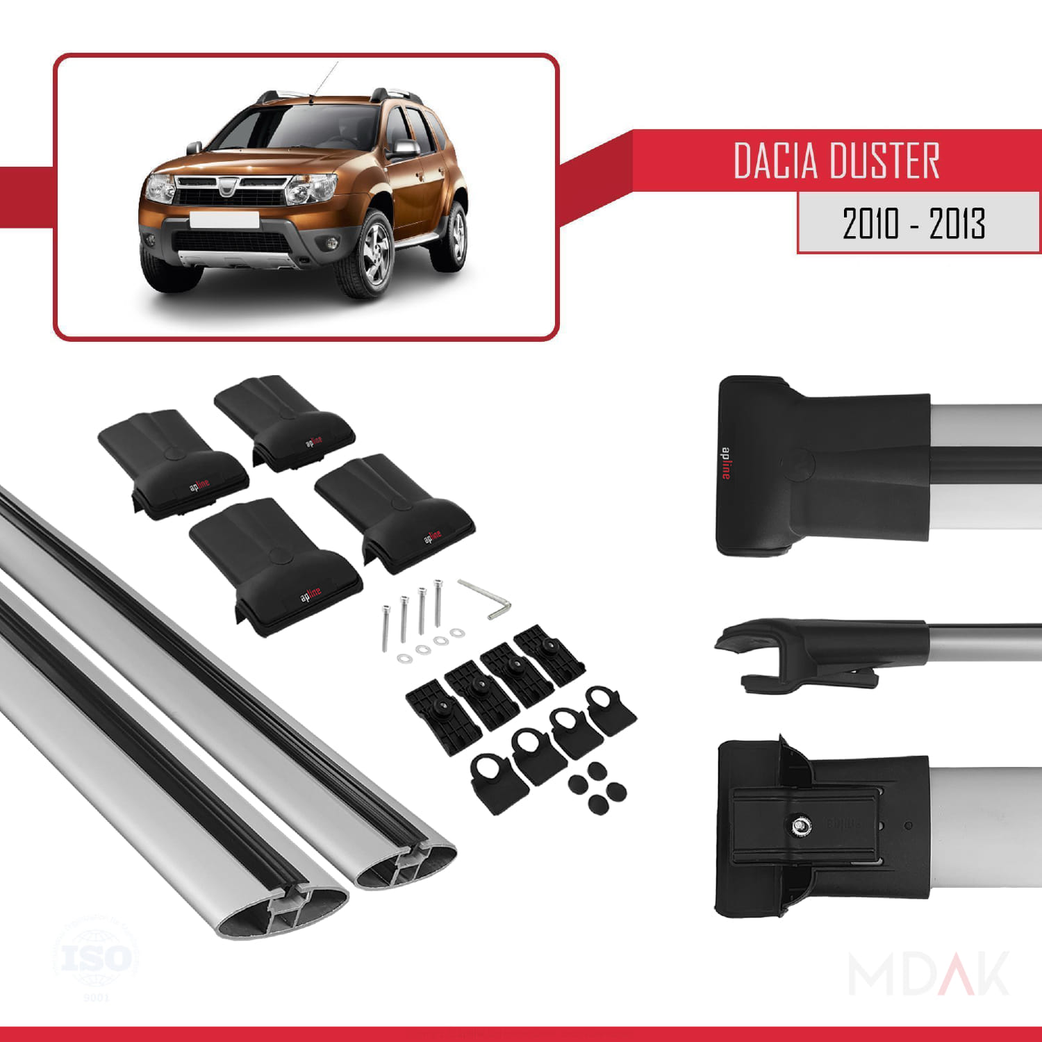 Dacia Duster (HS) Pre-Facelift 2010-2013 Arası ile Uyumlu FLY Model Ara Atkı Tavan Barı Gri 2 Adet - Görsel 5