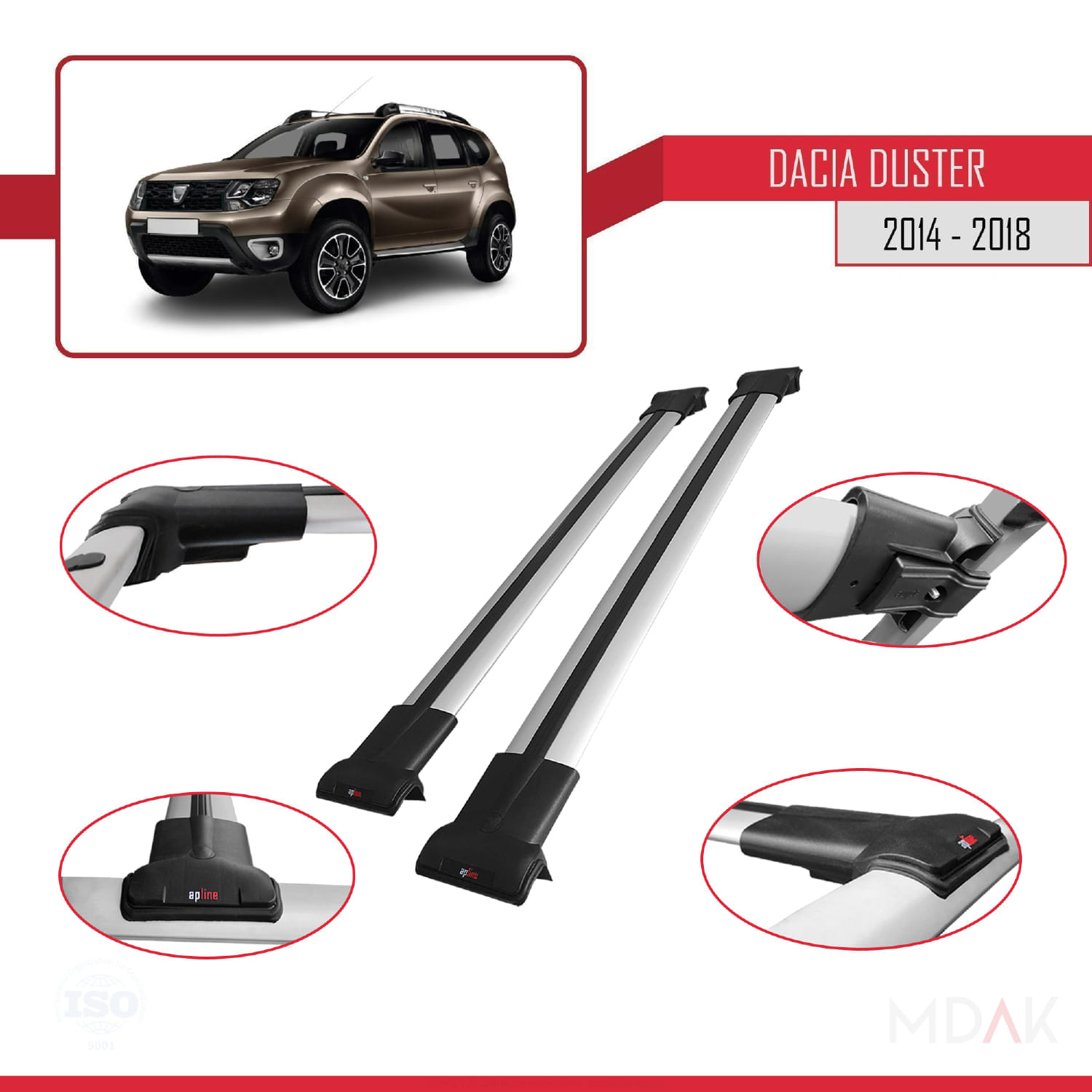 Dacia Duster (HS) Post-Facelift 2014-2017 Arası ile Uyumlu FLY Model Ara Atkı Tavan Barı Gri 2 Adet - Görsel 3