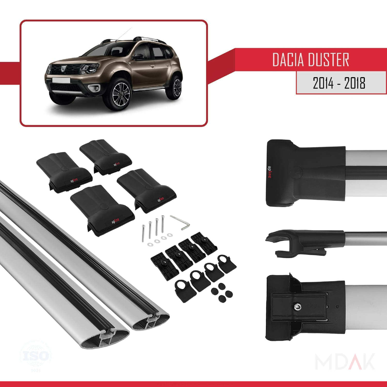 Dacia Duster (HS) Post-Facelift 2014-2017 Arası ile Uyumlu FLY Model Ara Atkı Tavan Barı Gri 2 Adet - Görsel 5