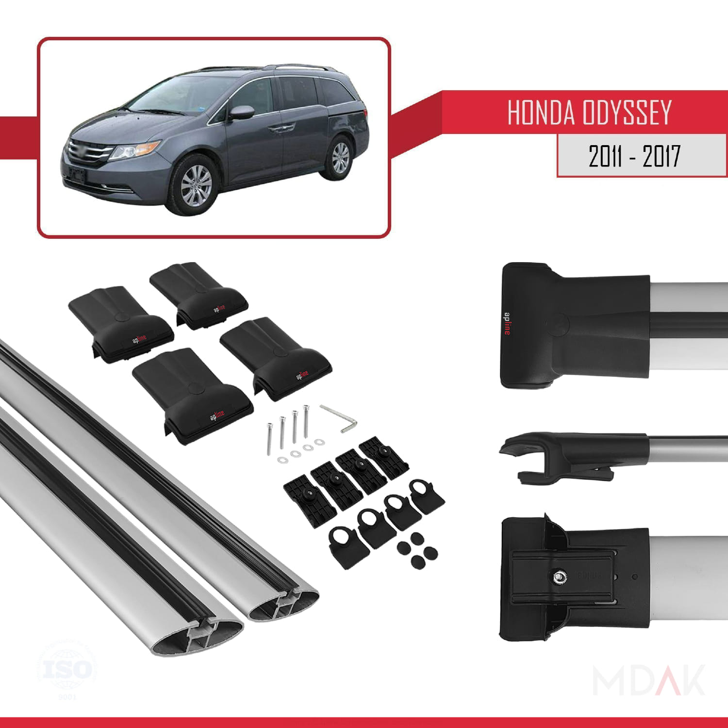 Honda Odyssey 2011-2017 Arası ile Uyumlu FLY Model Ara Atkı Tavan Barı Gri 2 Adet - Görsel 5