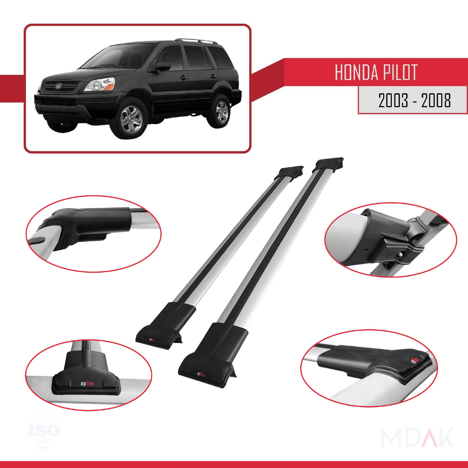 Honda Pilot 2003-2008 Arası ile Uyumlu FLY Model Ara Atkı Tavan Barı Gri 2 Adet - Görsel 3