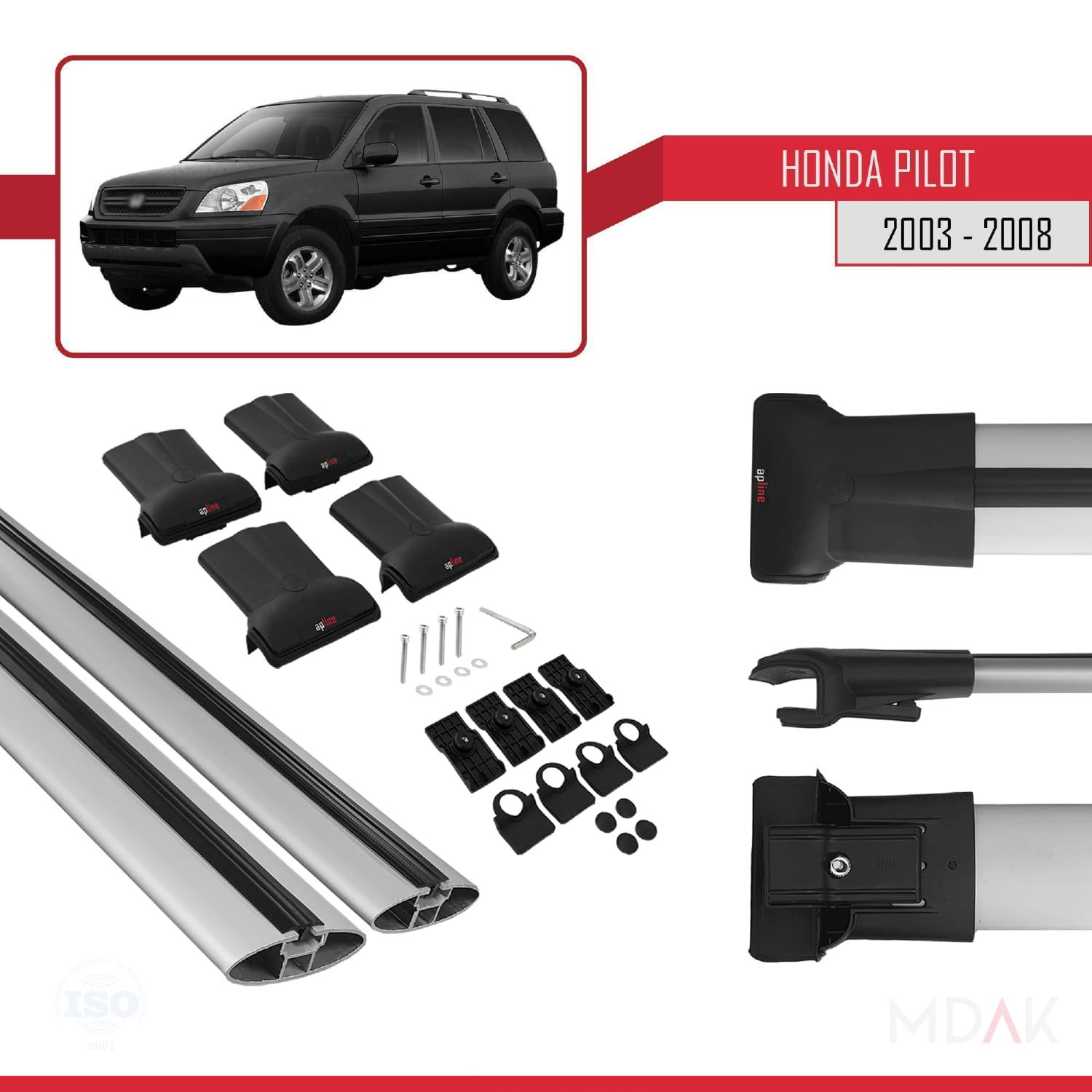 Honda Pilot 2003-2008 Arası ile Uyumlu FLY Model Ara Atkı Tavan Barı Gri 2 Adet - Görsel 5