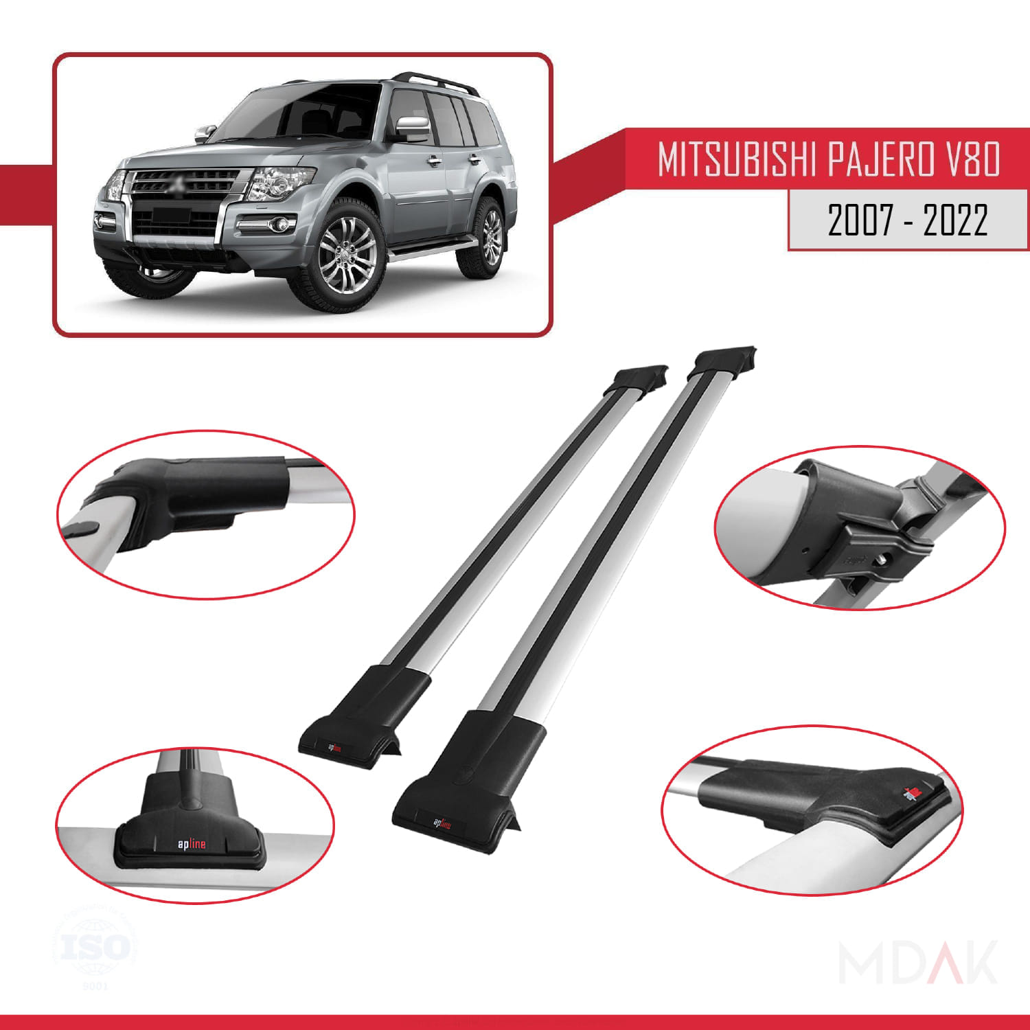 Mitsubishi Pajero (V80) 2007-2022 Arası ile Uyumlu FLY Model Ara Atkı Tavan Barı Gri 2 Adet - Görsel 3