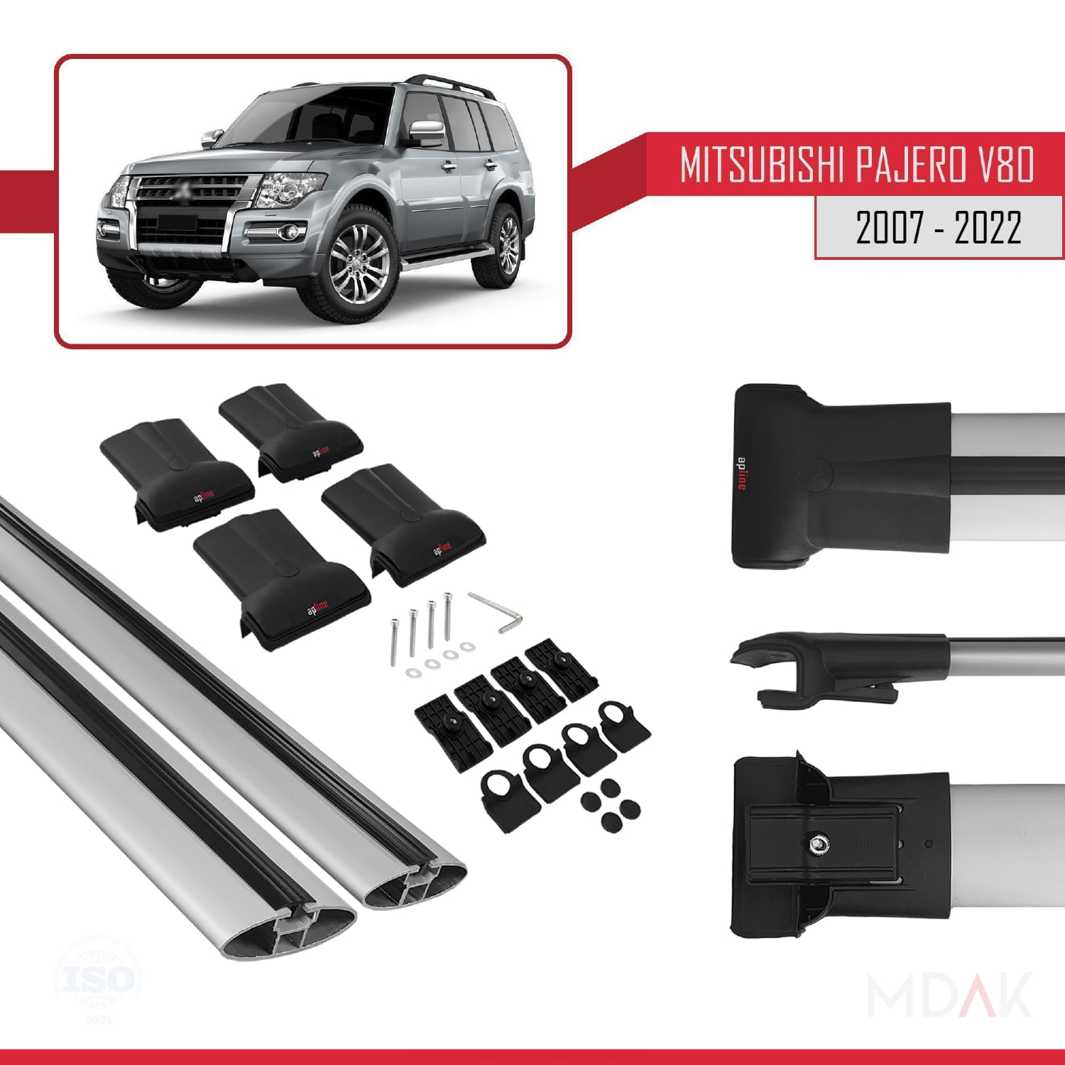 Mitsubishi Pajero (V80) 2007-2022 Arası ile Uyumlu FLY Model Ara Atkı Tavan Barı Gri 2 Adet - Görsel 5