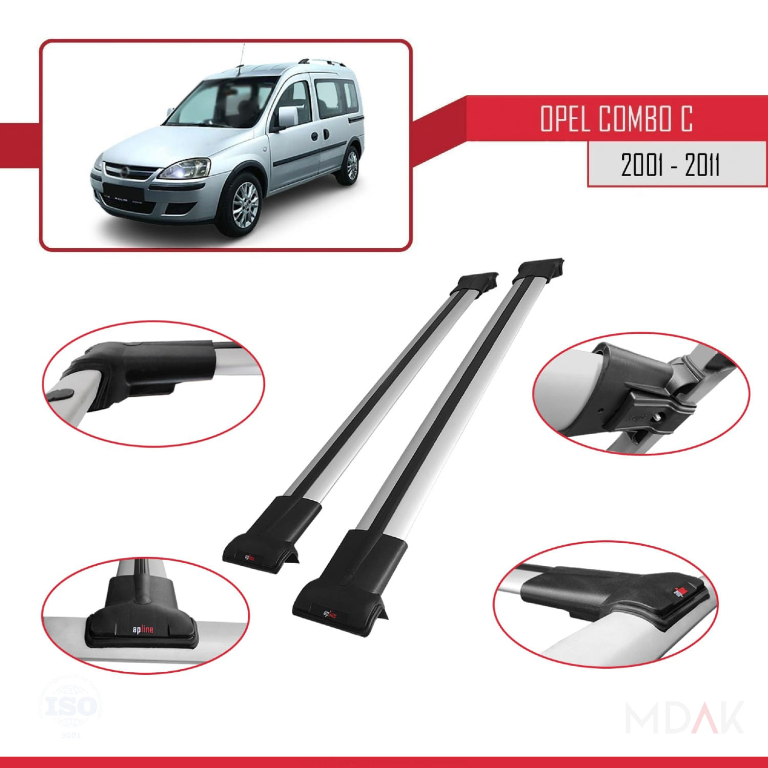Opel Combo C 2001-2011 Arası ile Uyumlu FLY Model Ara Atkı Tavan Barı Gri 2 Adet - Görsel 3