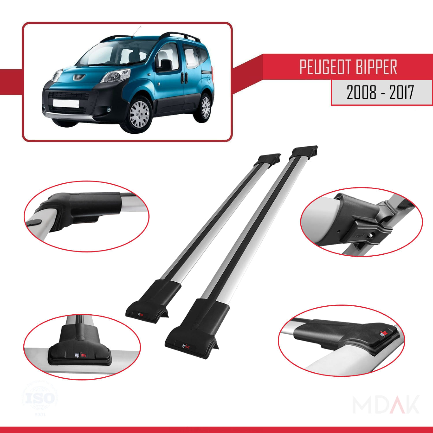 Peugeot Bipper 2008-2017 Arası ile Uyumlu FLY Model Ara Atkı Tavan Barı Gri 2 Adet - Görsel 3