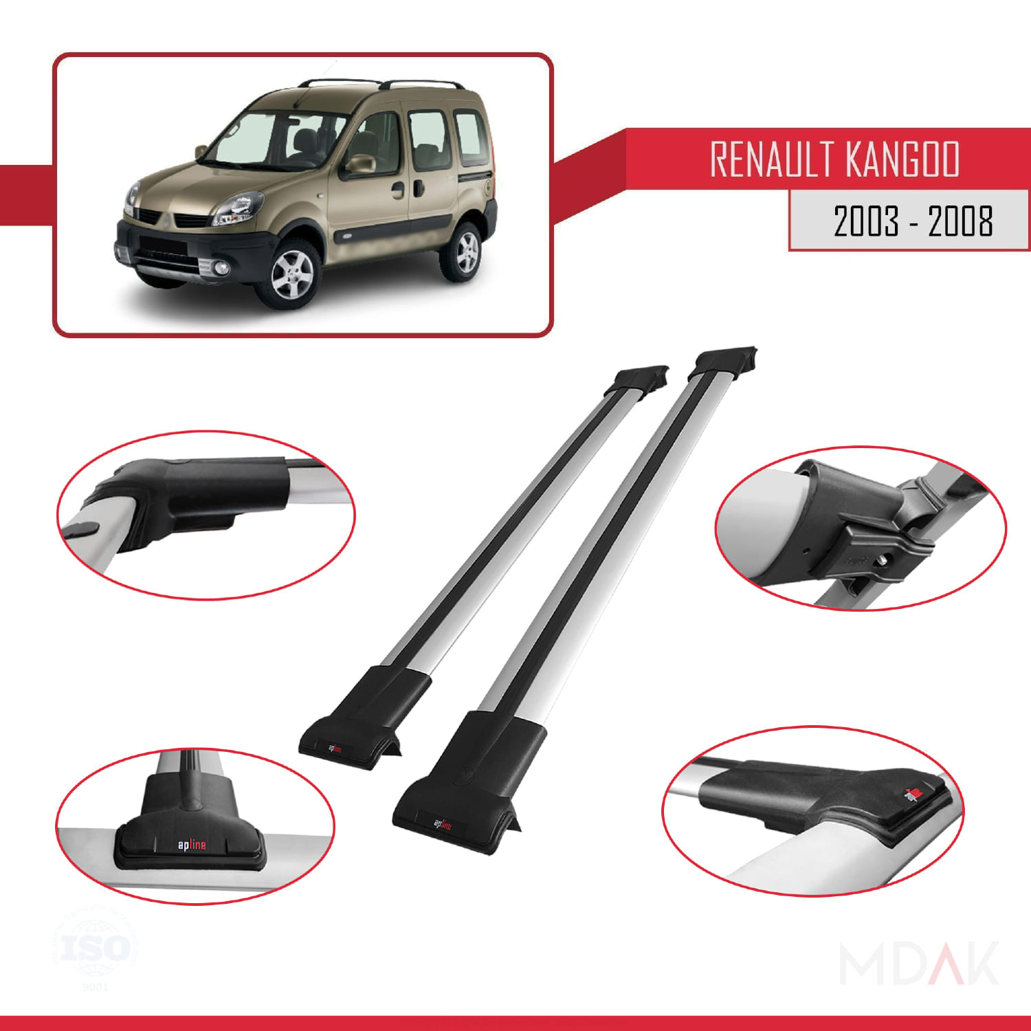 Renault Kangoo (X76) Post-Facelift 2003-2008 Arası ile Uyumlu FLY Model Ara Atkı Tavan Barı Gri 2 Adet - Görsel 3